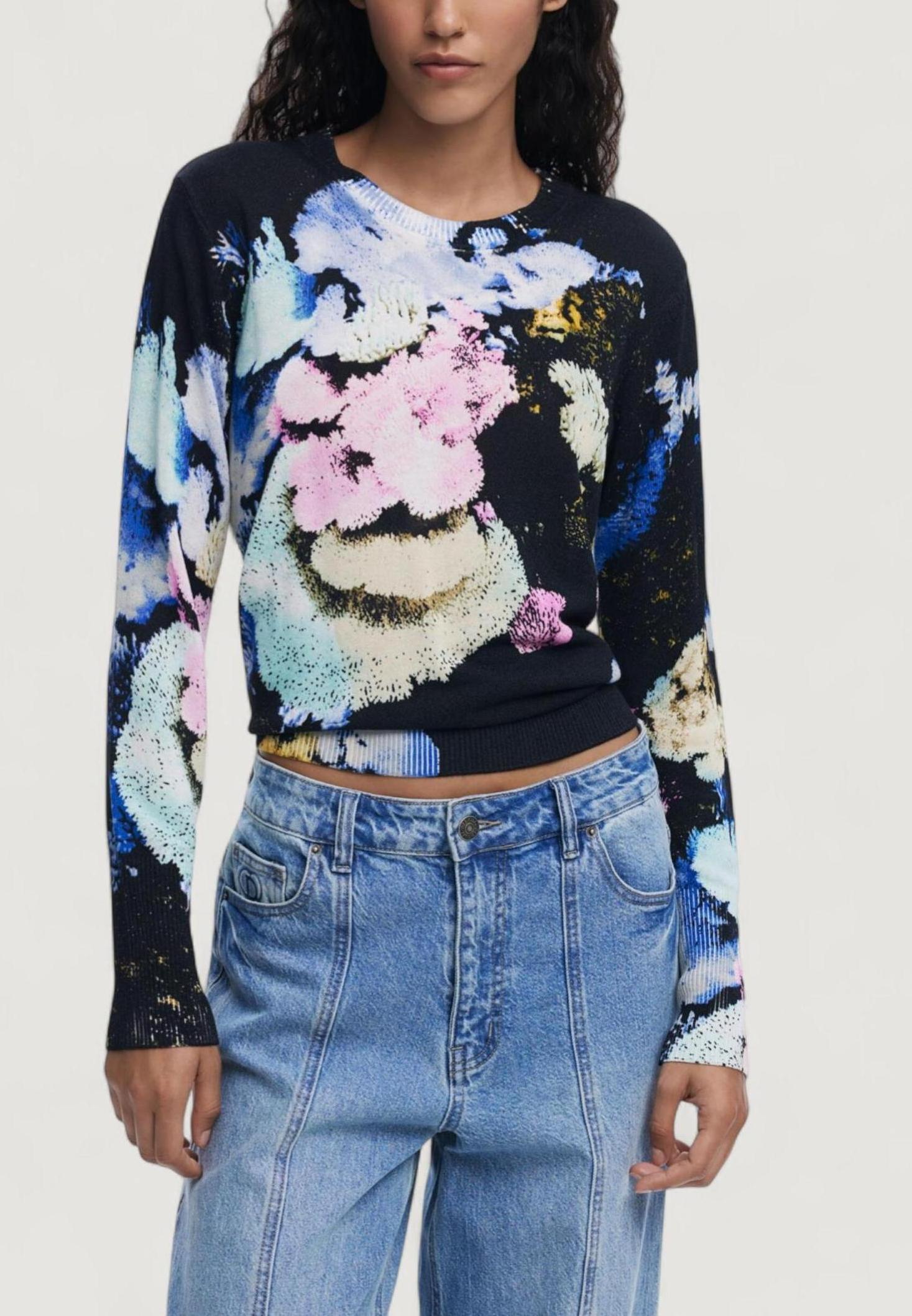 Desigual Jeans Donna Azzurri | Taglio Dritto Con Ricami Floreali - Vita Regolare