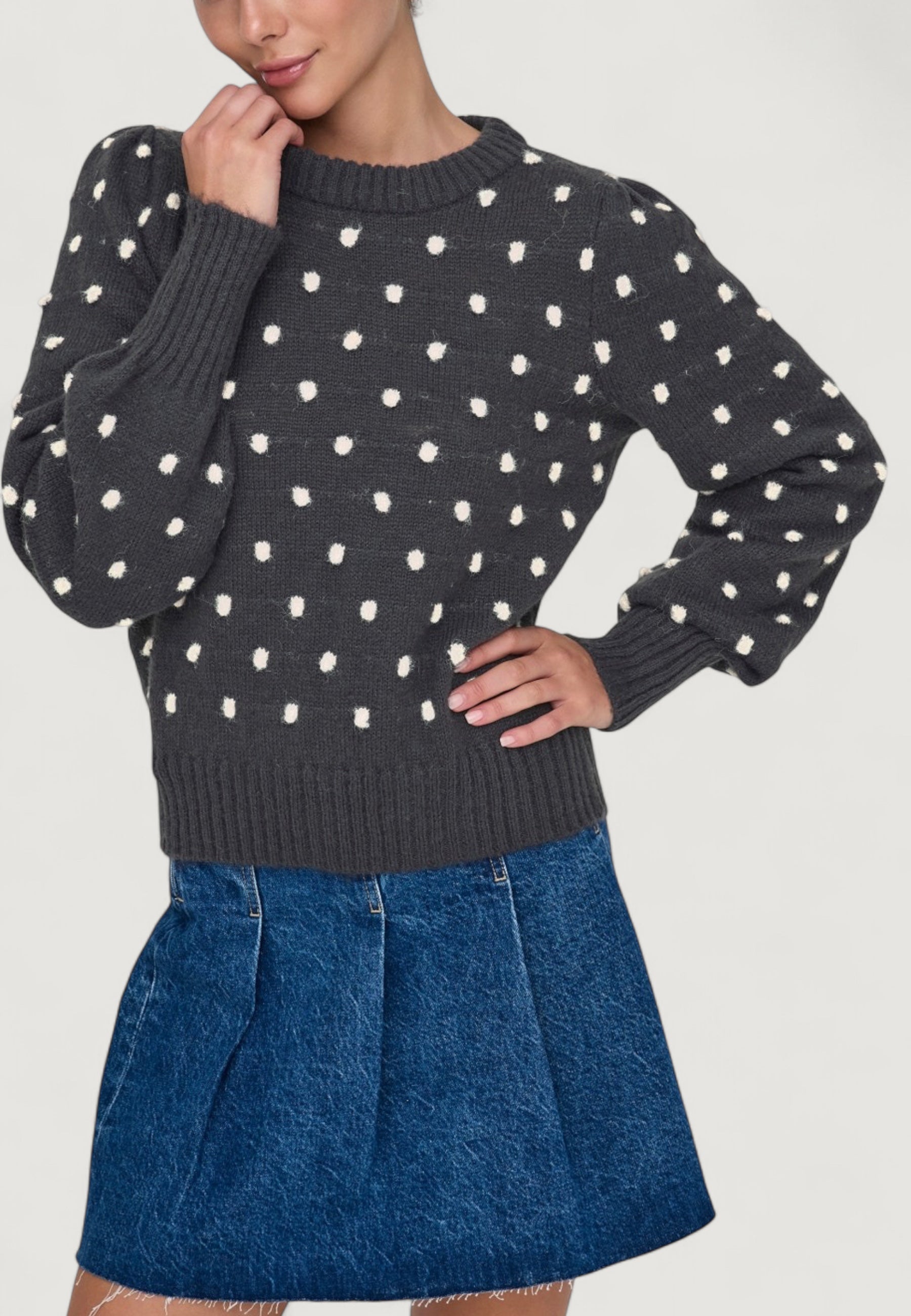 Pullover Jacqueline de Yong JDYSIGRID LIFE L/S ONECK PUFFDOT PUL KNT