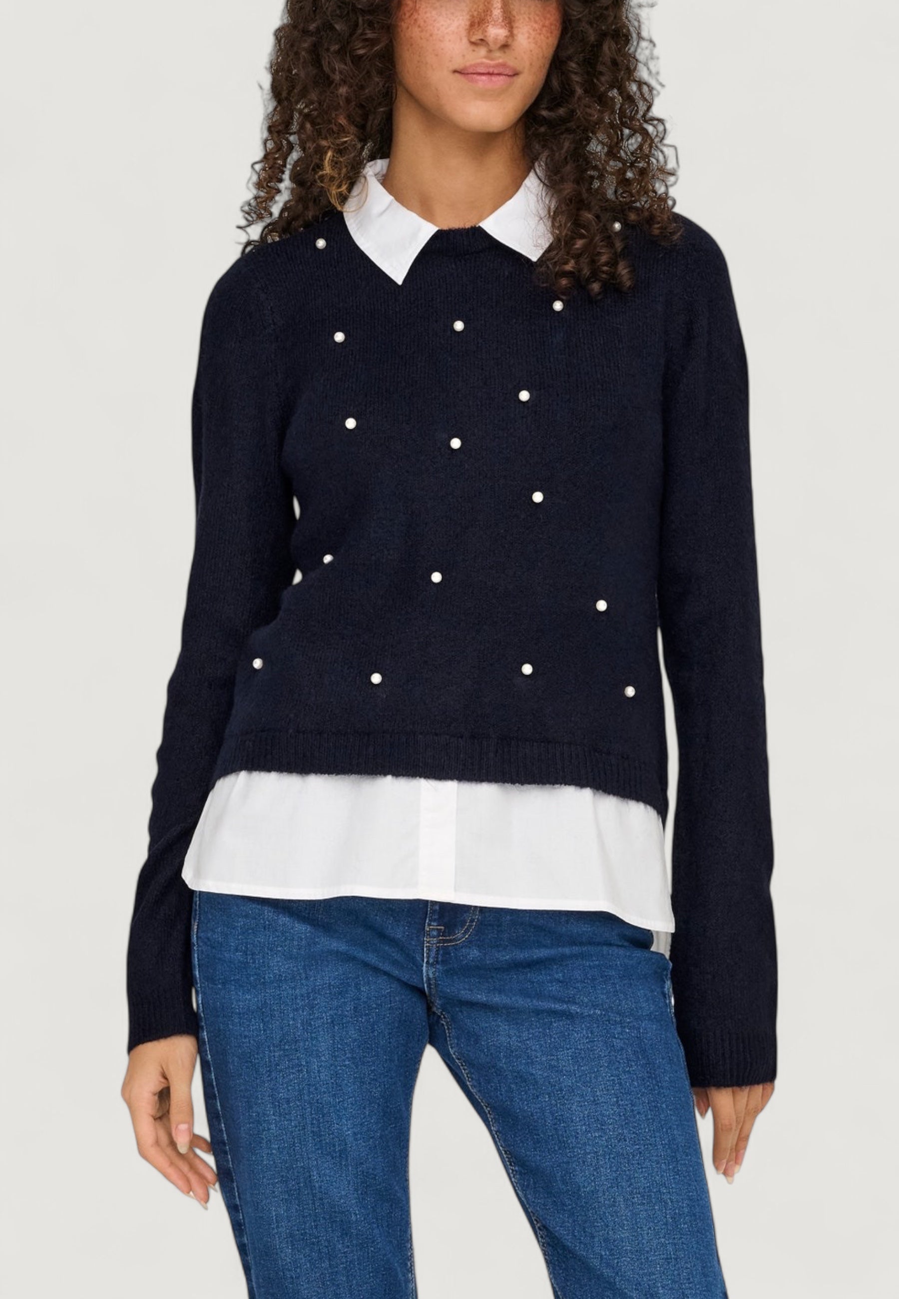 Pullover Only ONLDOLLY LS WOVEN MIX PEARL PULL CC KNT