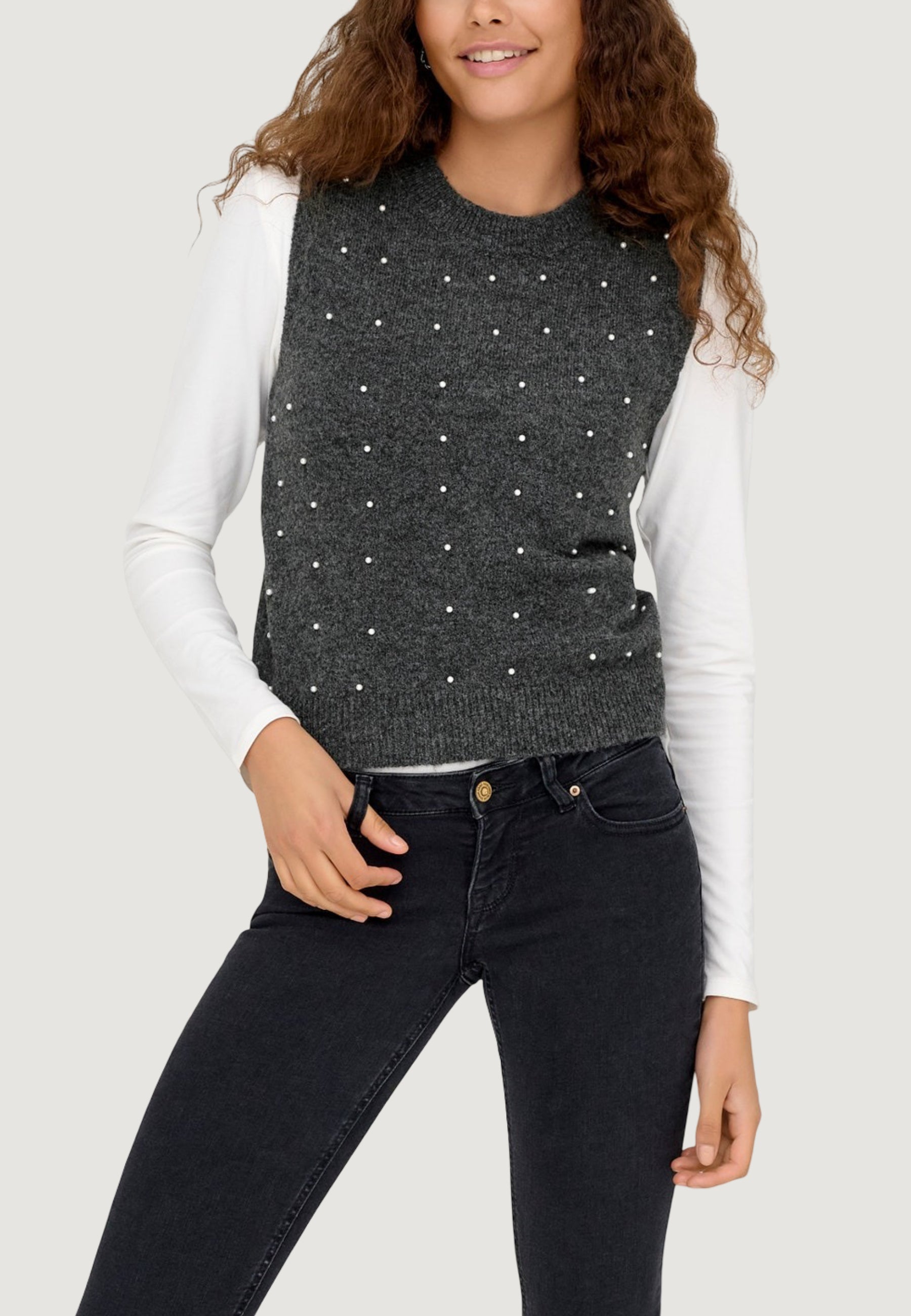 Top Only Onlrenata Life Sl O-Neck Pearl Vest Knt