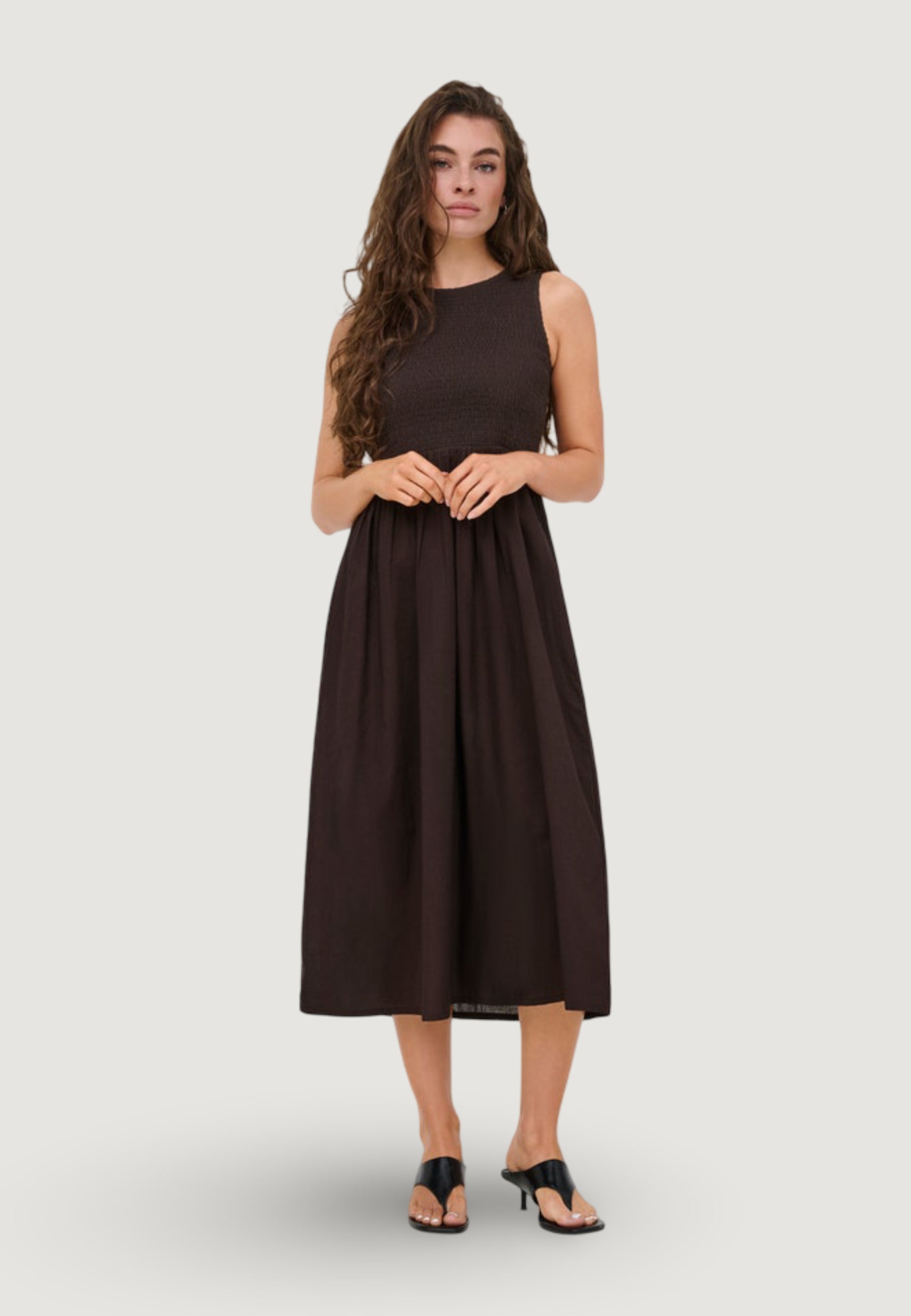smock midi dress Midi dress Jacqueline de Yong Jdydiego S/L Smock Midi Dress Wvn Noos Dark  Brown – Goccia.Shop