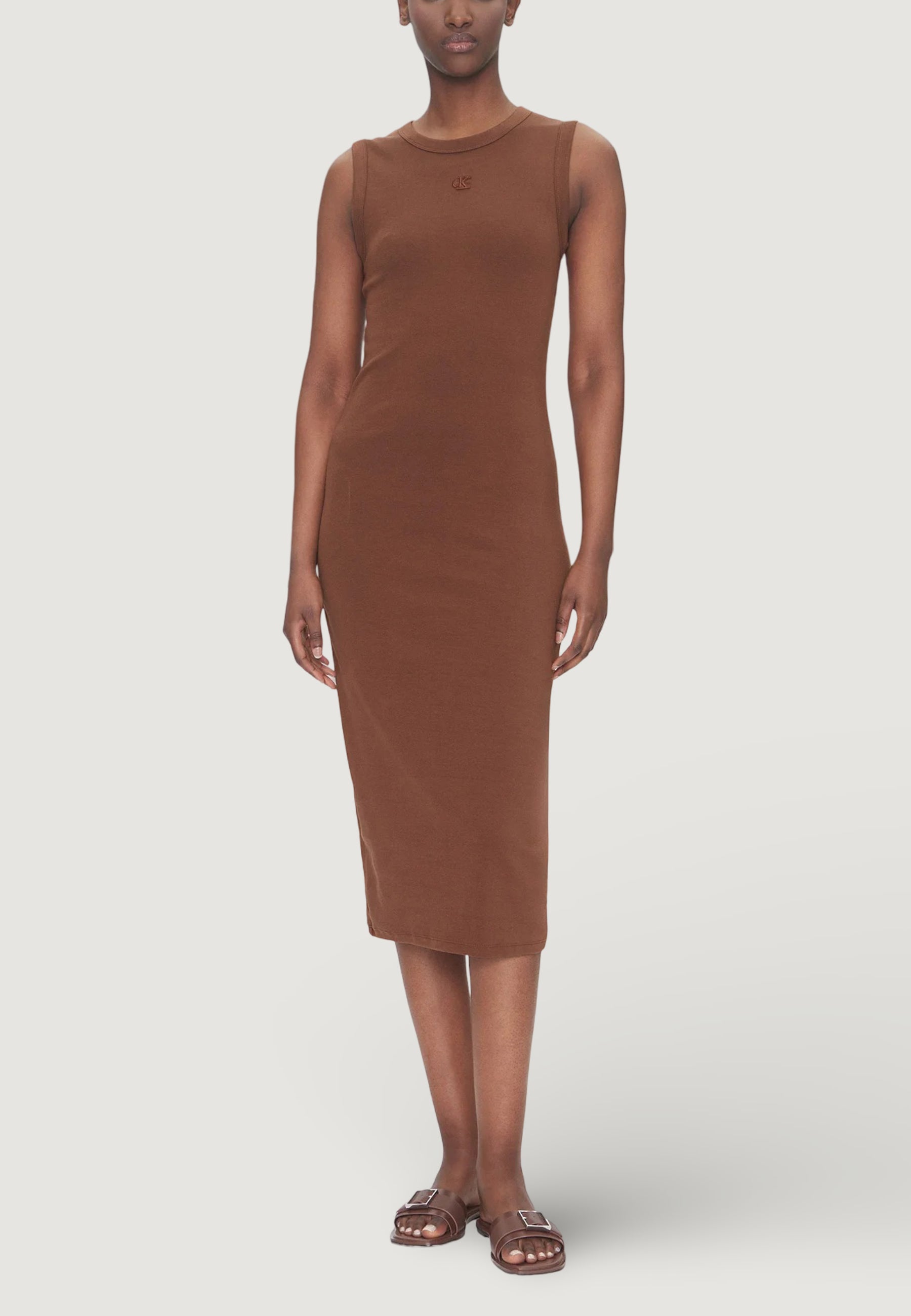 Vestito lungo Calvin Klein Jeans SL CTN CONTOUR 1X1 R