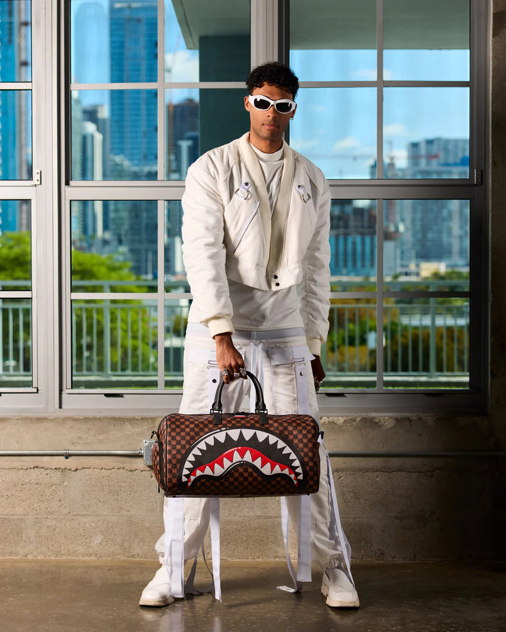 Bag Sprayground SHARKS IN PARIS WTF BUBBLE BROWN CHECK DUFFLE