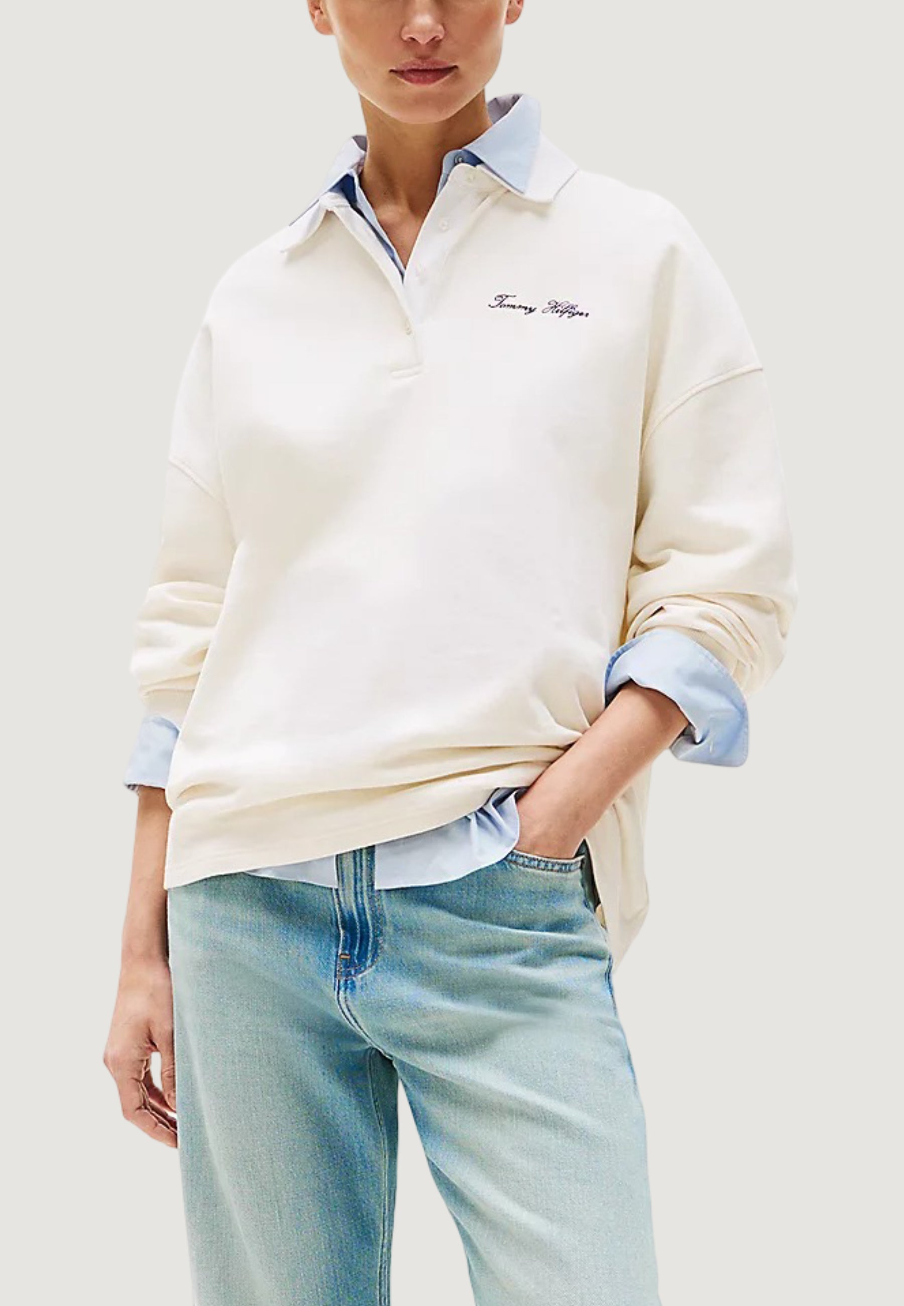 Felpa senza cappuccio Tommy Hilfiger SCRIPT PIQUE RUGBY S