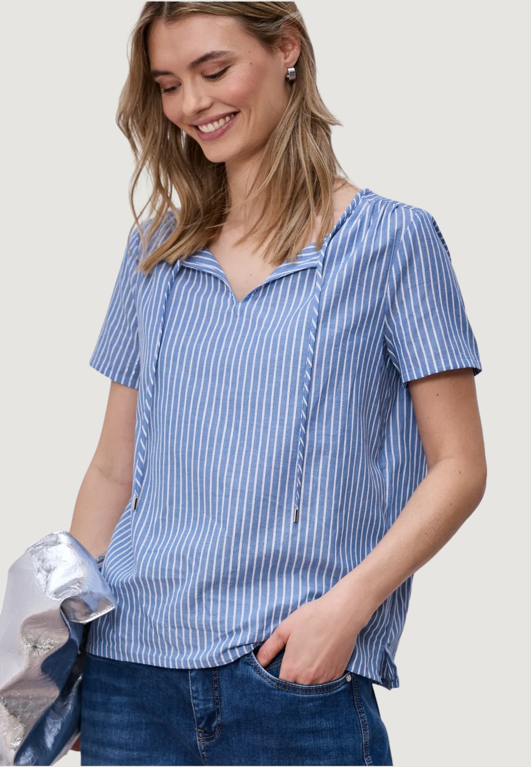 Blusa manica corta Street One Striped Shirtblouse
