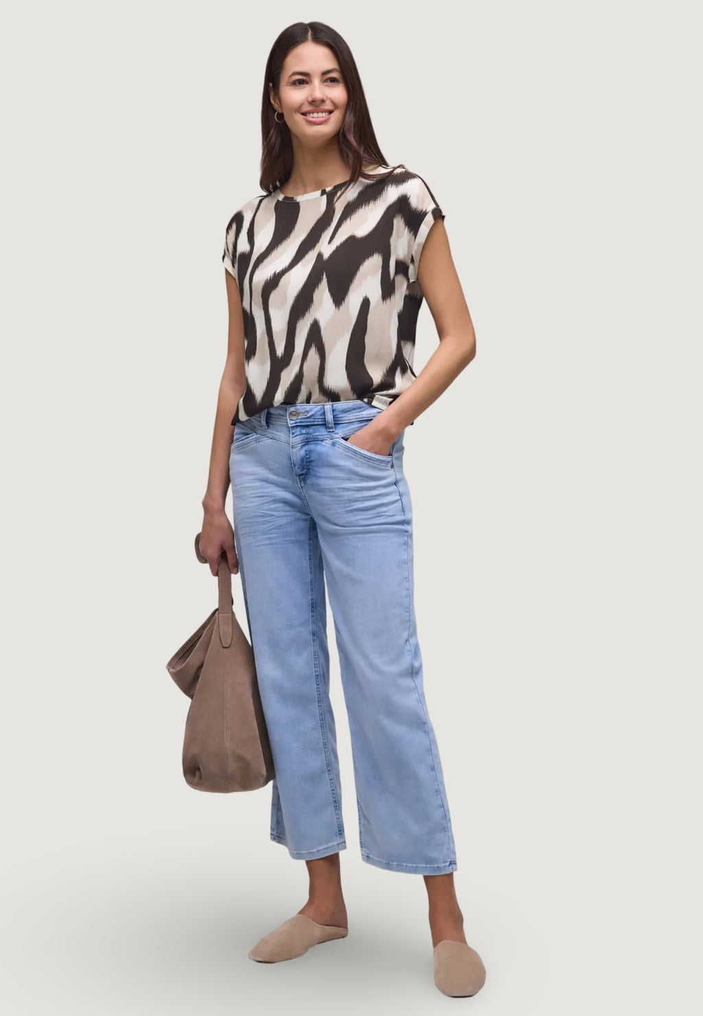 Blusa manica corta Street One Roundneck shirtblouse w tape