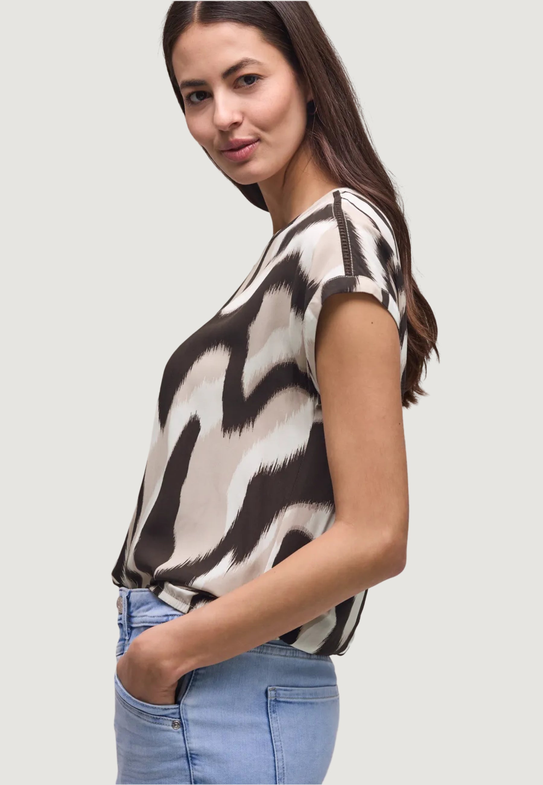 Blusa manica corta Street One Roundneck shirtblouse w tape