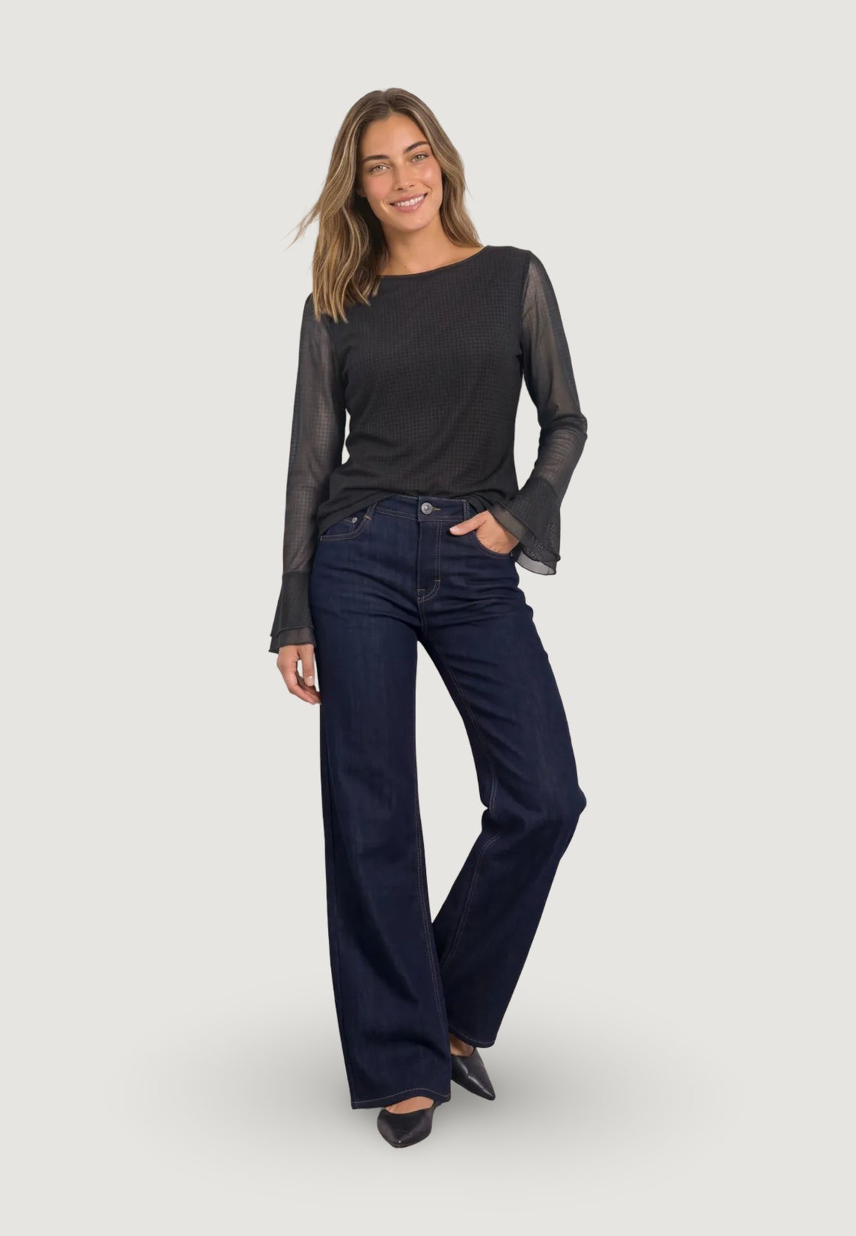 Bluse manica lunga Street One printed mesh shirt w.volant sleeves