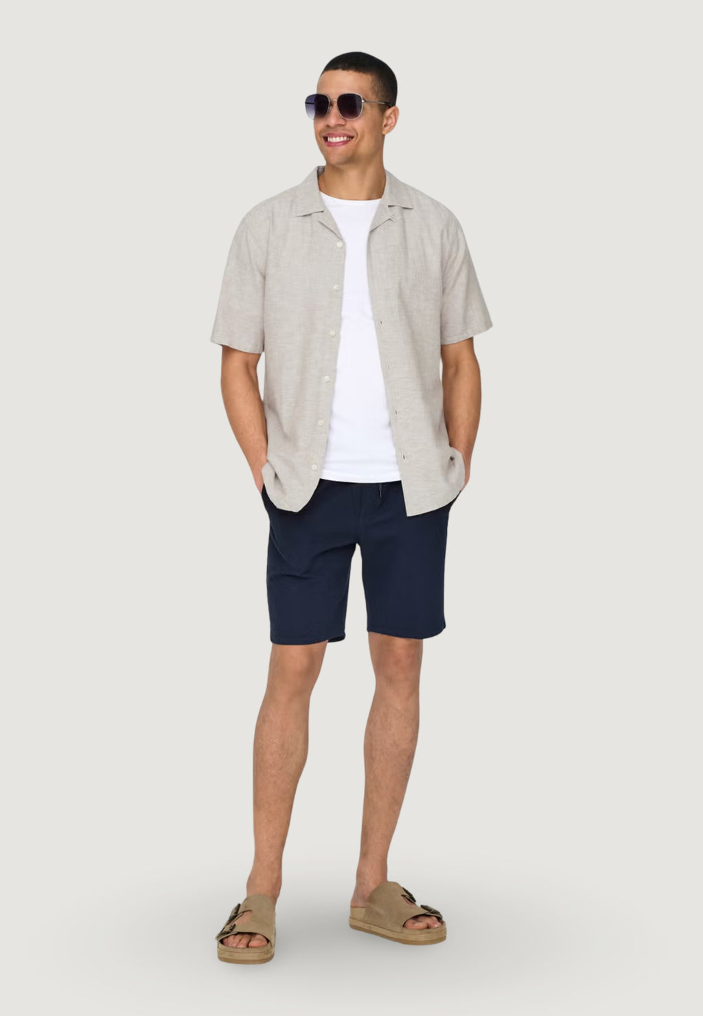 Camicia manica corta Only & Sons ONSCAIDEN SS SOLID RESORT LINEN NOOS