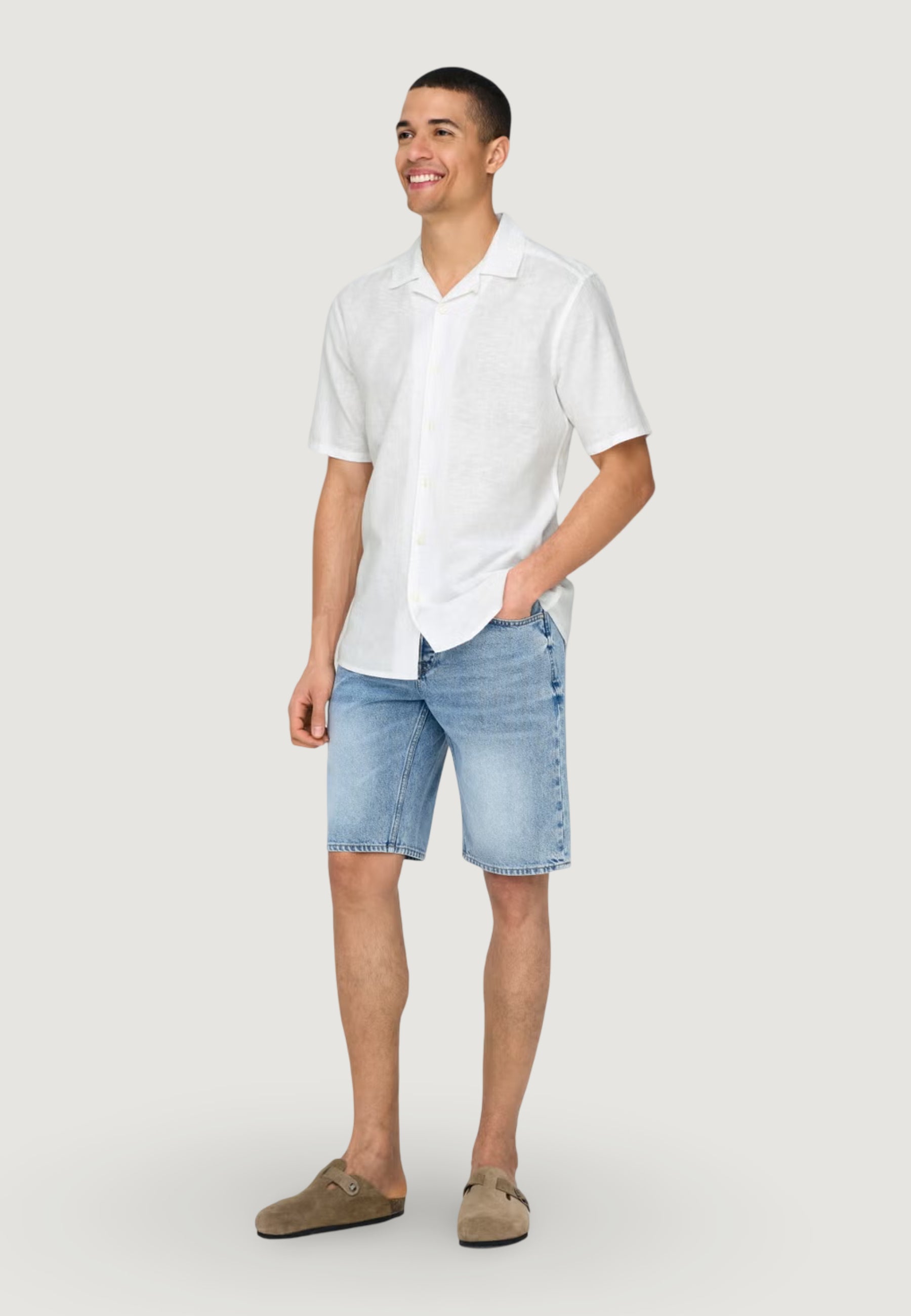 Short sleeve shirt Only & Sons ONSCAIDEN SS SOLID RESORT LINEN NOOS