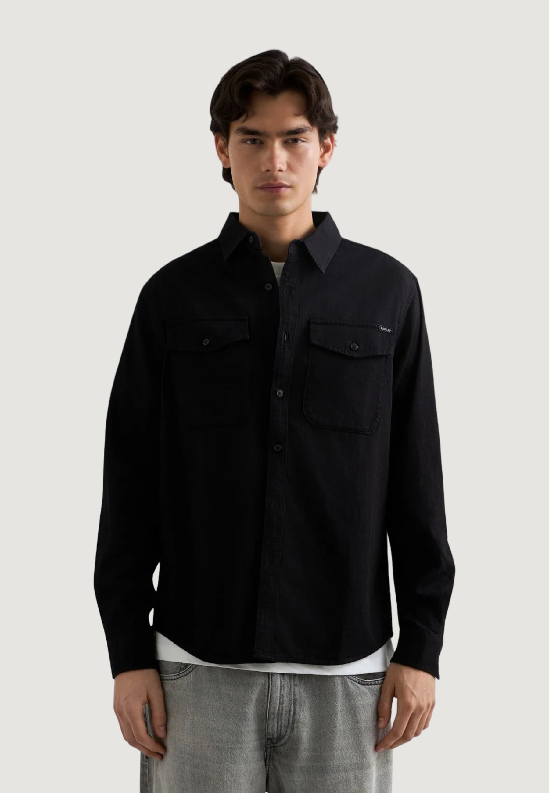 Long sleeve shirt Replay 6.5 OZ BLACK DENIM