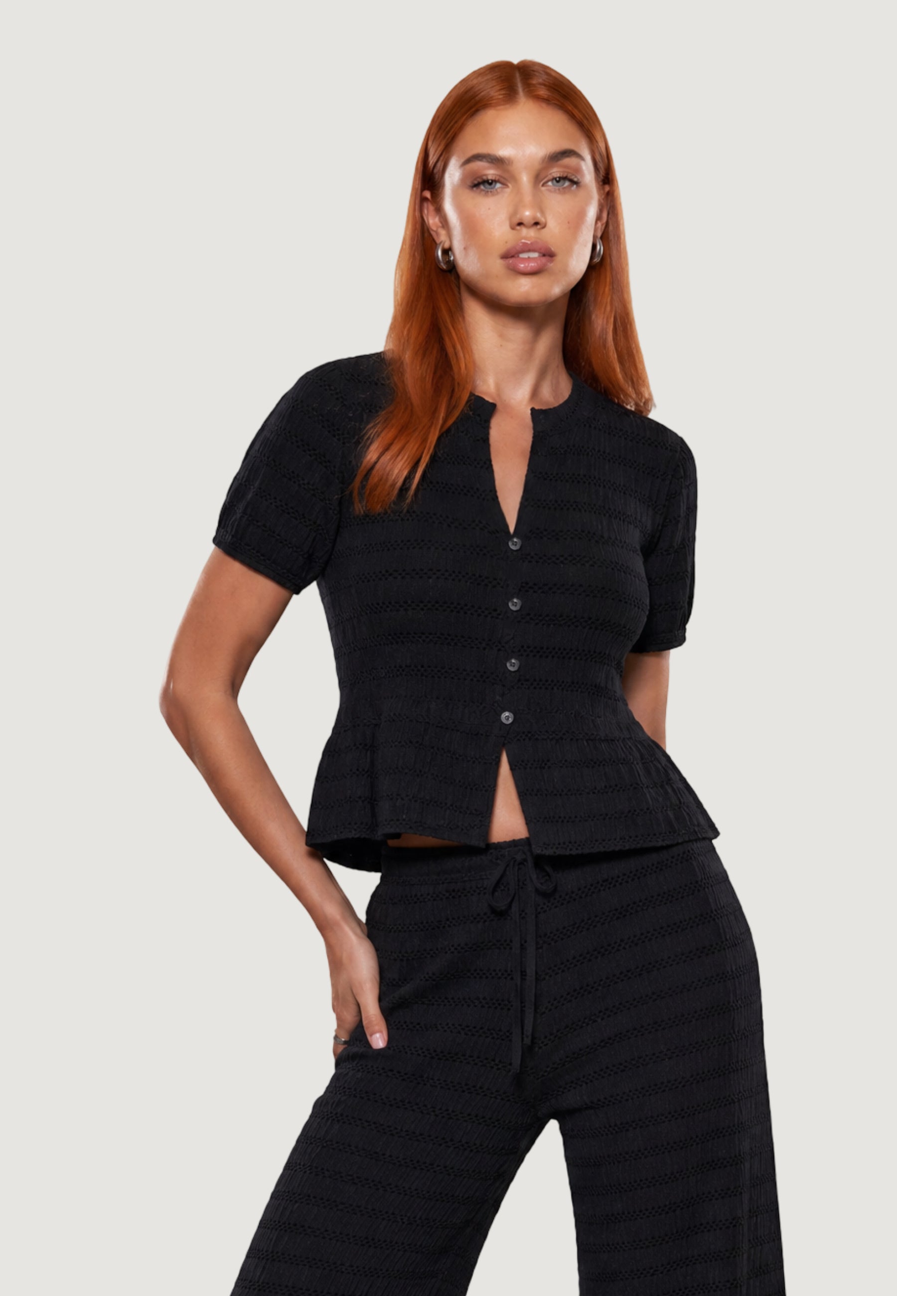 Camicia manica corta I am Cardigan Viscosa Ricamato pointelle