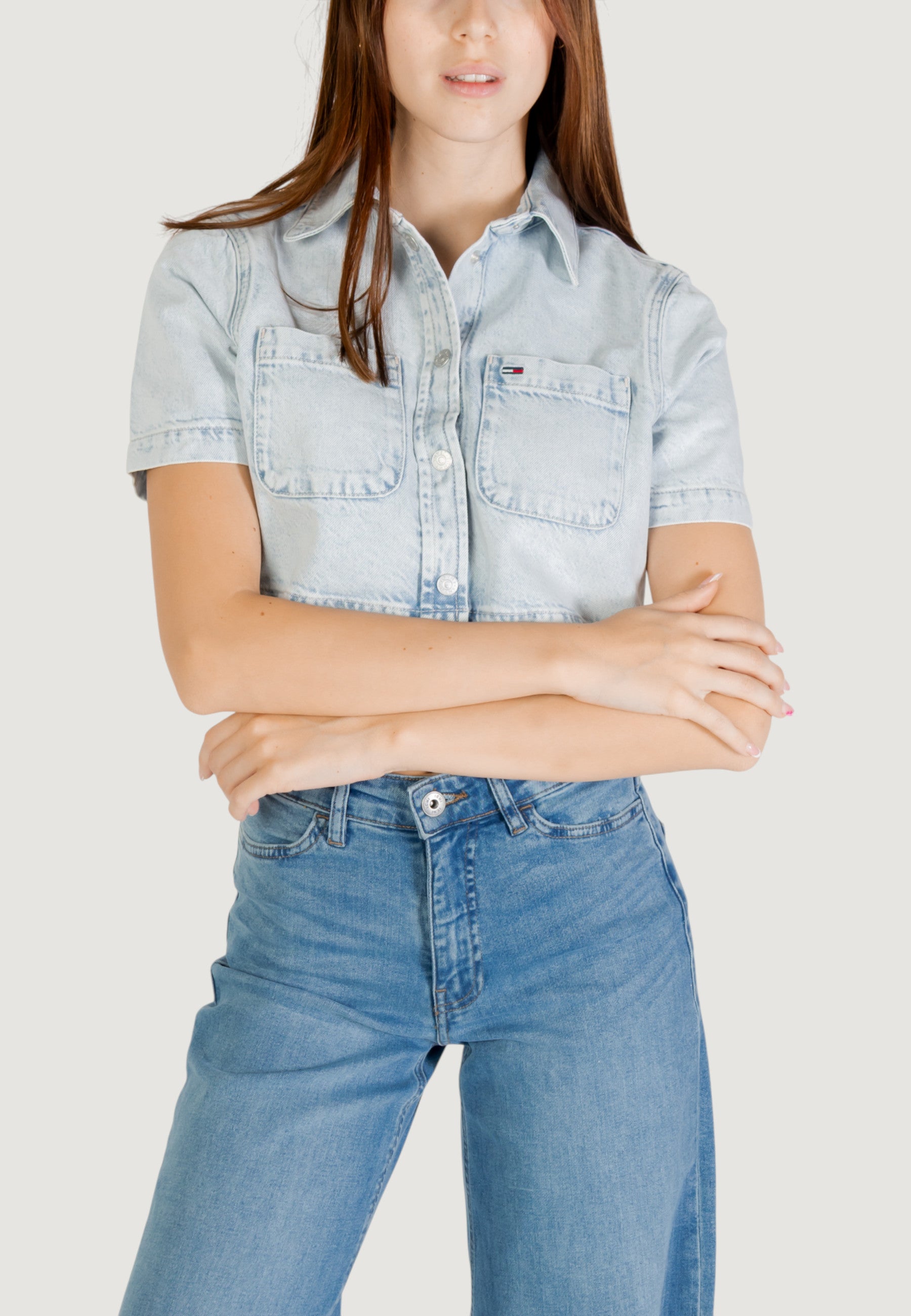 Camicia manica corta Tommy Hilfiger Jeans CROPPED SS SHIRT CI6