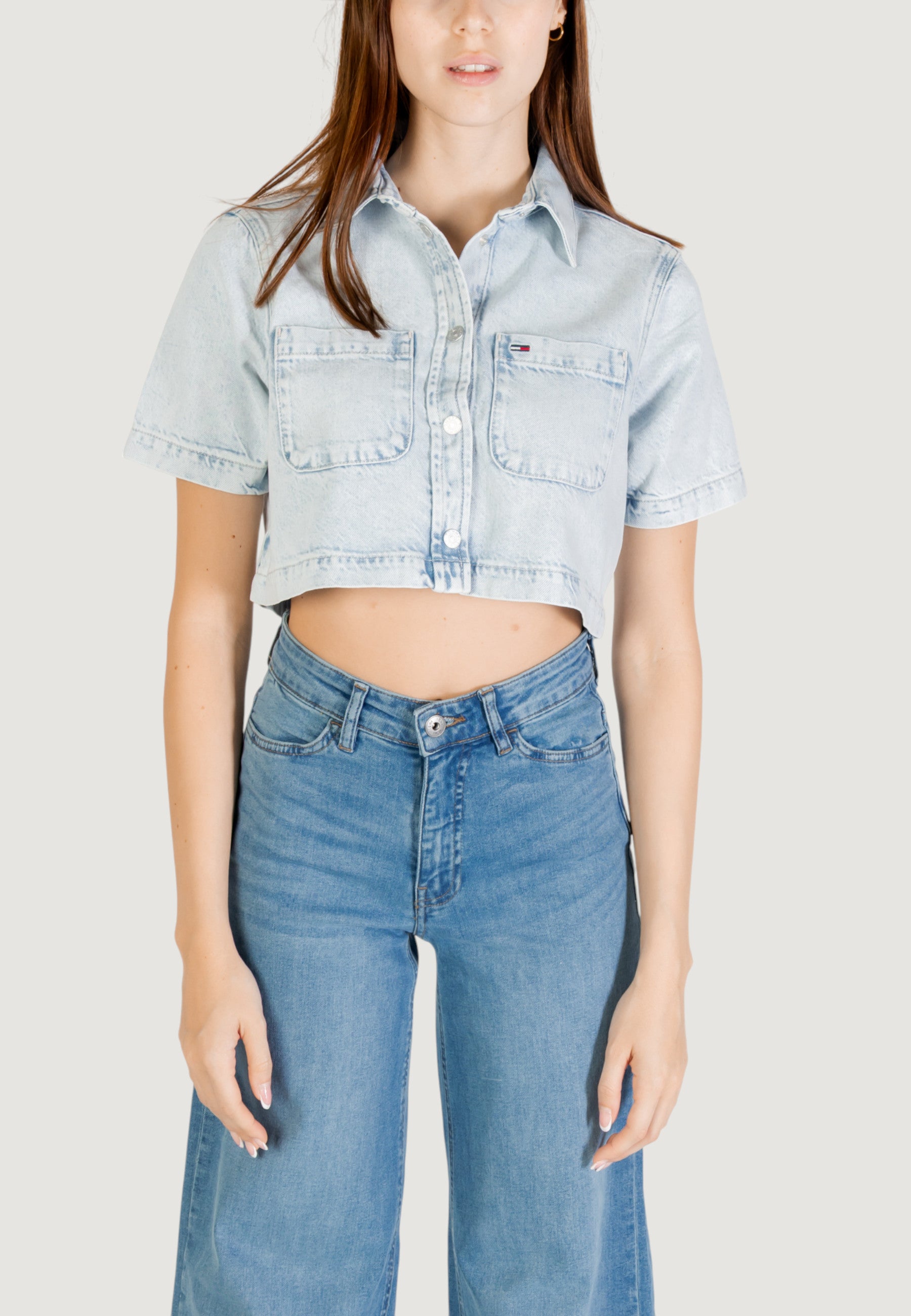 Camicia manica corta Tommy Hilfiger Jeans CROPPED SS SHIRT CI6