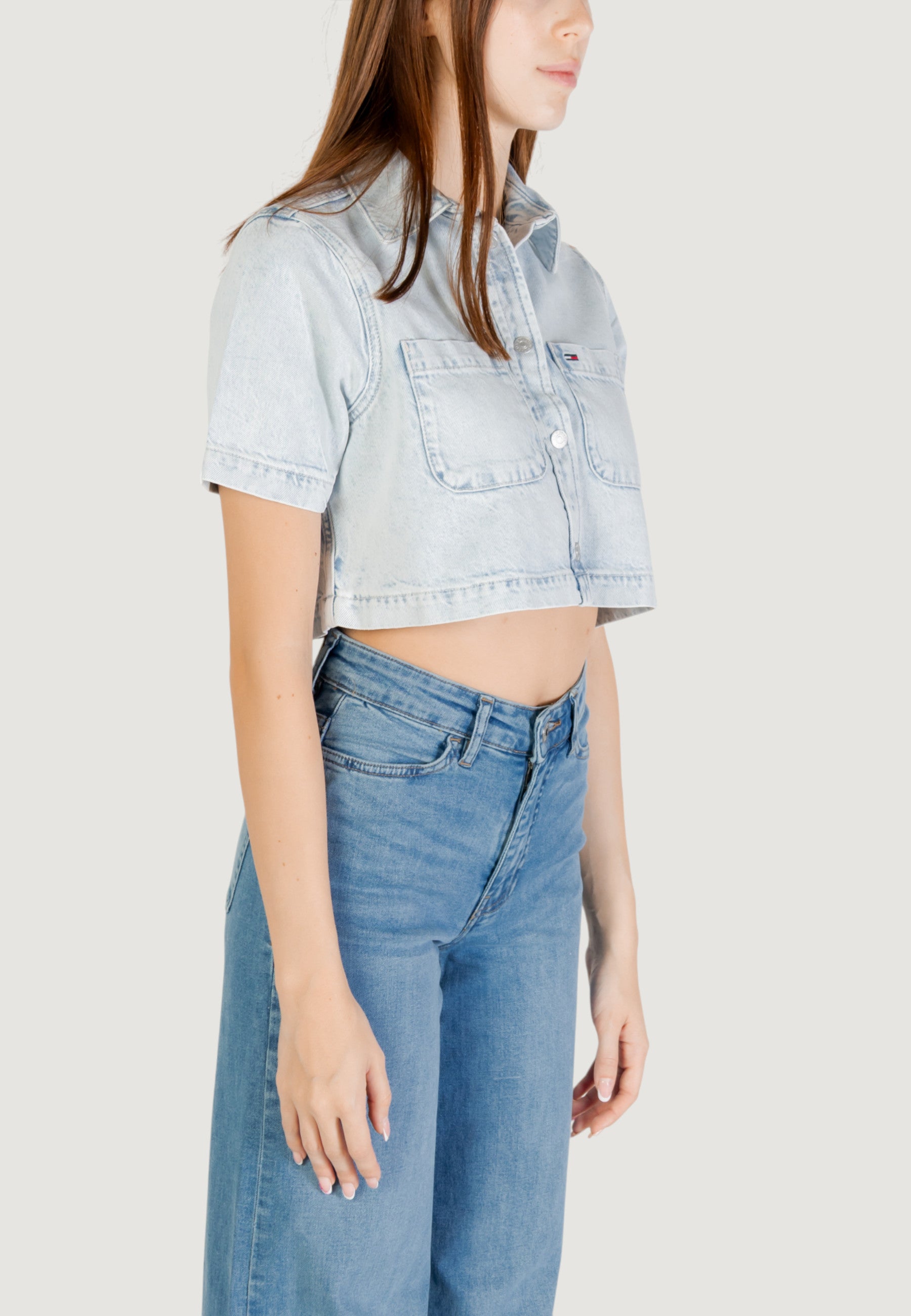 Camicia manica corta Tommy Hilfiger Jeans CROPPED SS SHIRT CI6