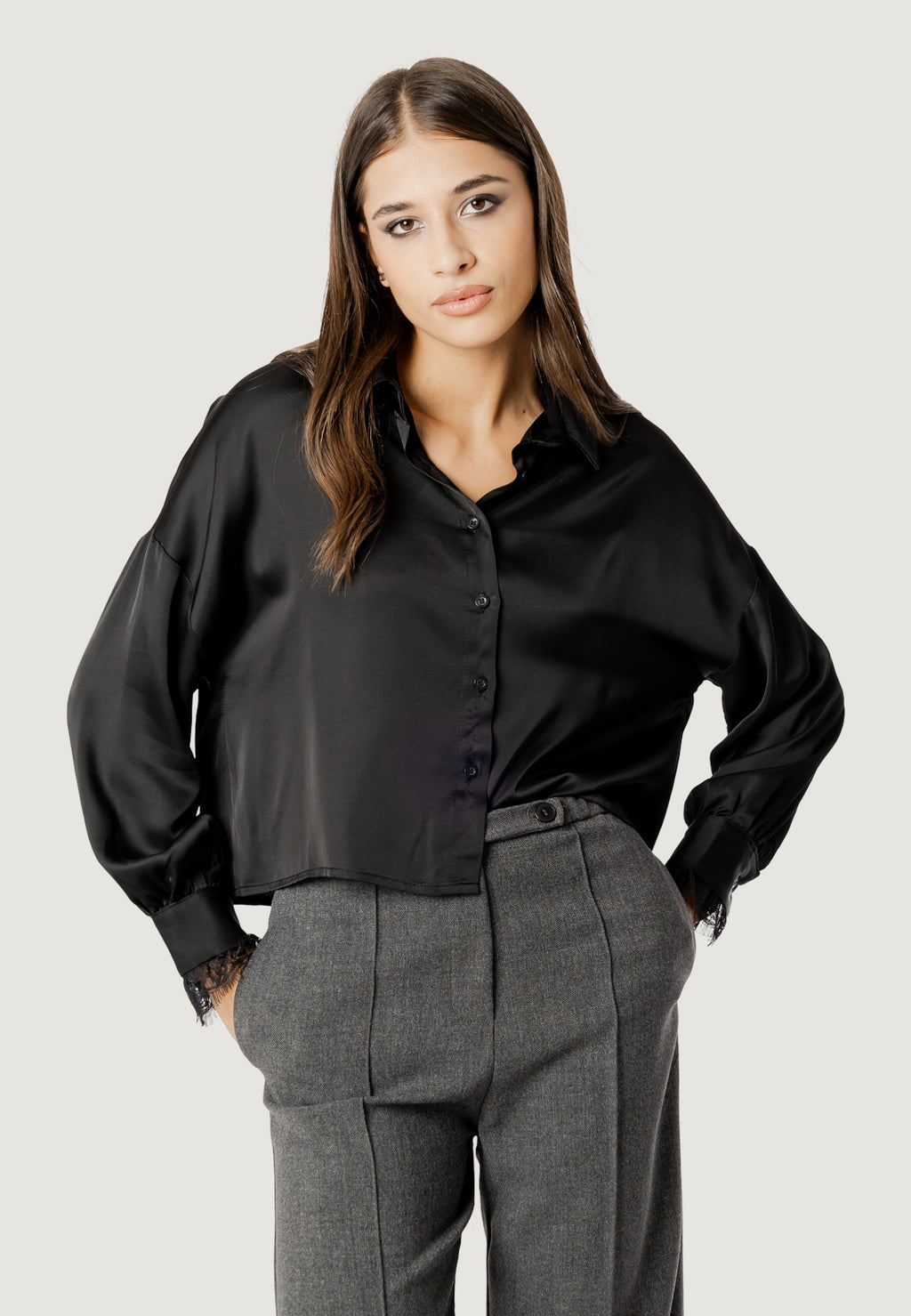 Camicia manica lunga I am elisa lace cuff viscose satin shirt