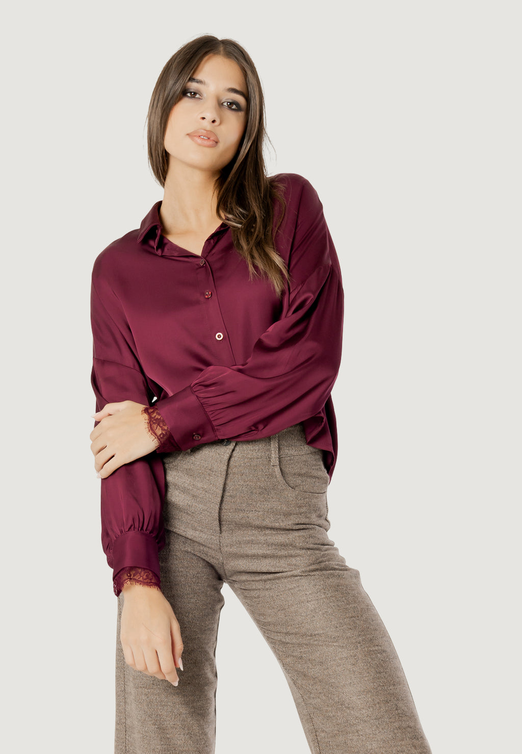 Long sleeves shirts I am elisa lace cuff viscose satin shirt