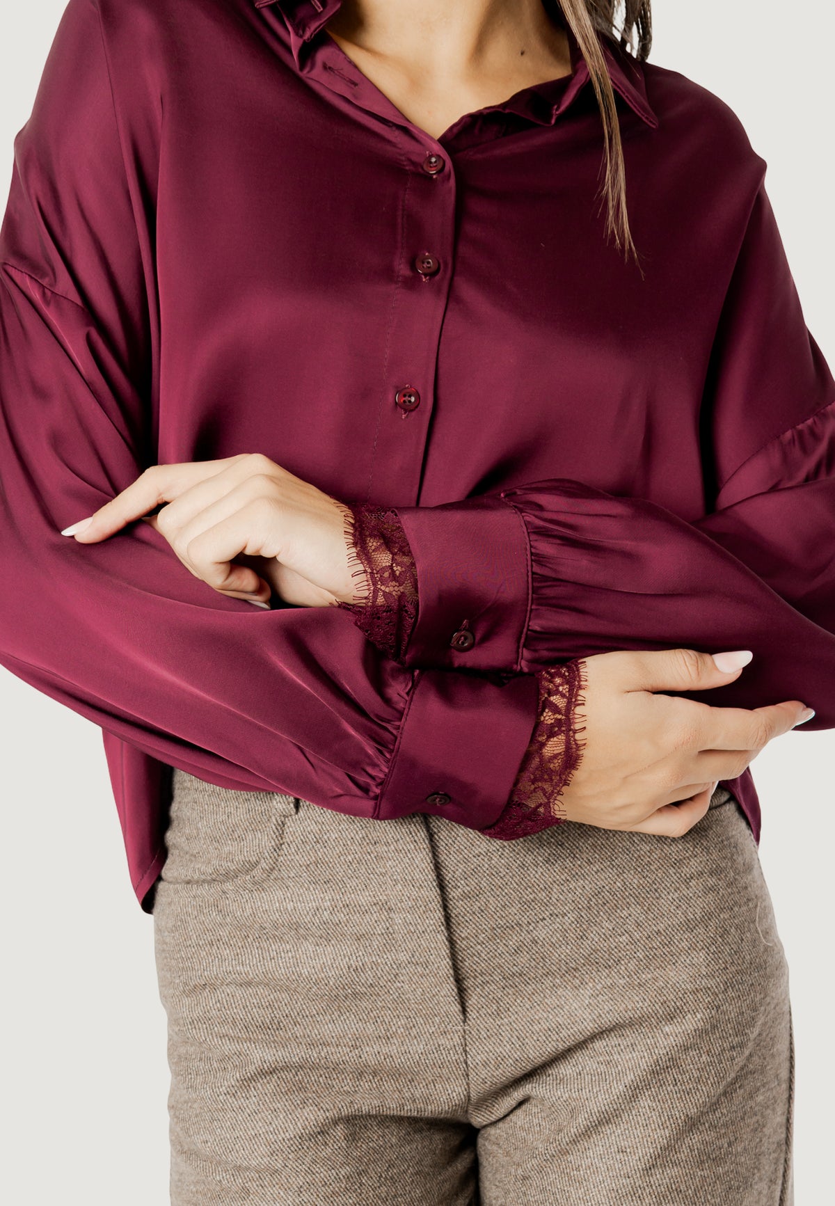 Long sleeves shirts I am elisa lace cuff viscose satin shirt