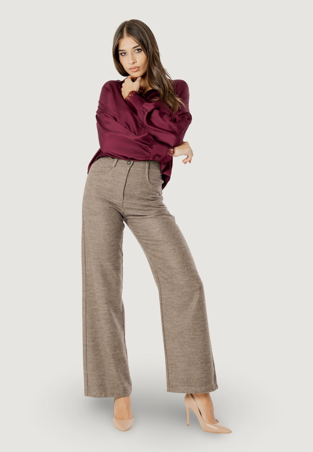 Long sleeves shirts I am elisa lace cuff viscose satin shirt