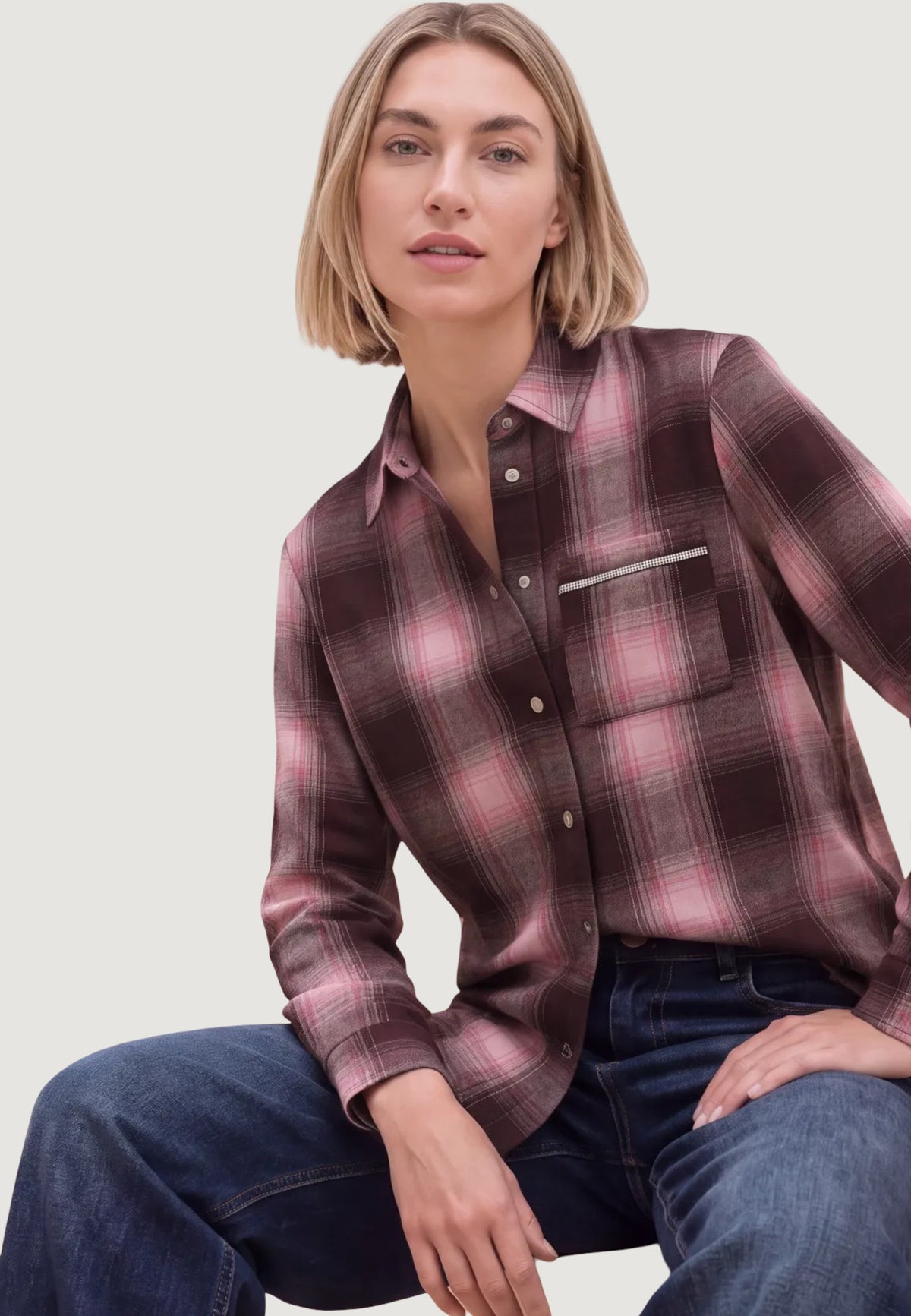 Long sleeves shirts Street One Y/D Check Overshirt w tape detail