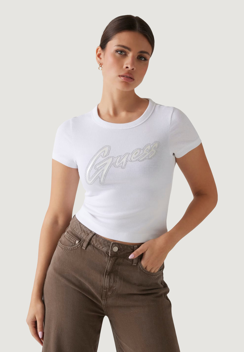 T-shirt Guess SS CN RIB LOGO TEE