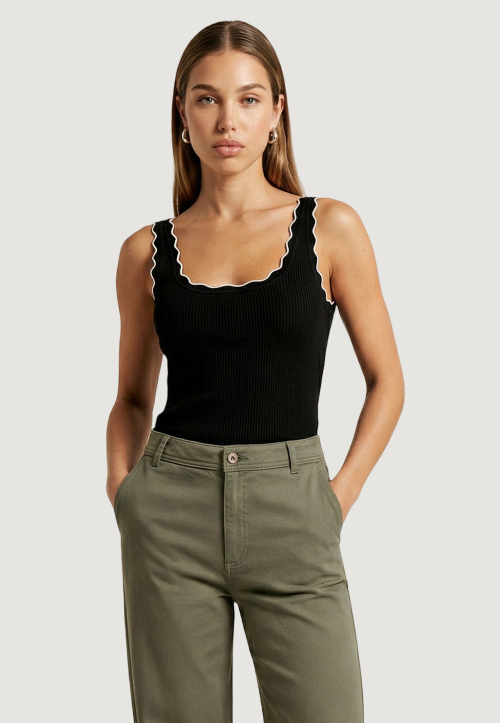 Canotta Jacqueline de Yong JDYNANNA S/L SCALLOP EDGE TOP KNT - 15290585