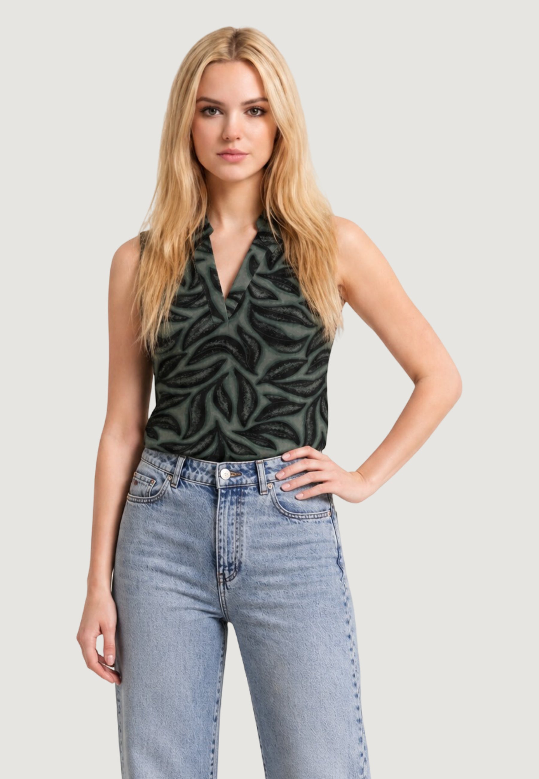 Canotta Street One printed mat-mix top w.collar