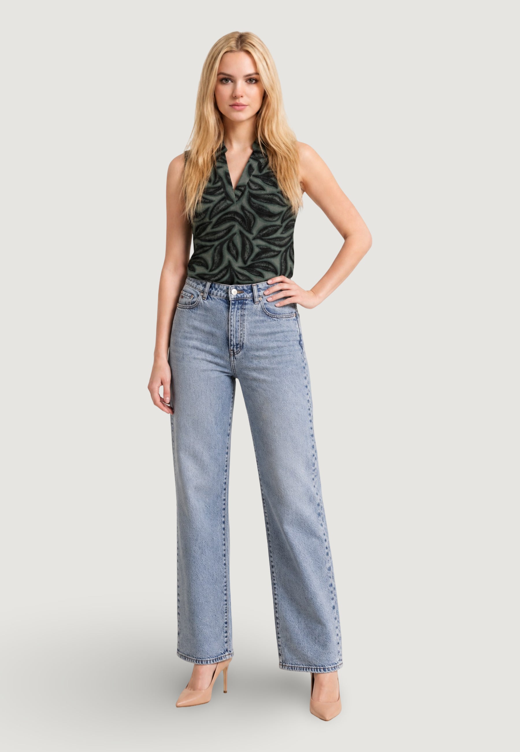 Canotta Street One printed mat-mix top w.collar