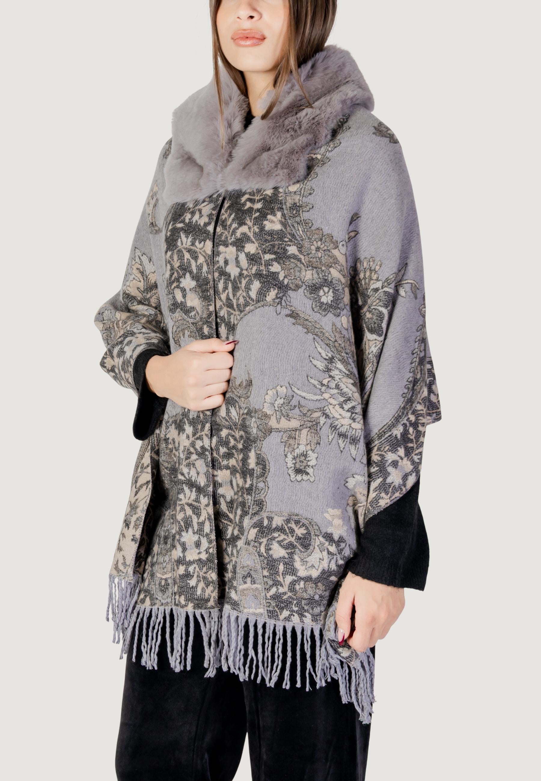 Mantella AYFEE MANTELLA FLOWER CON FRANGE FAKE FUR