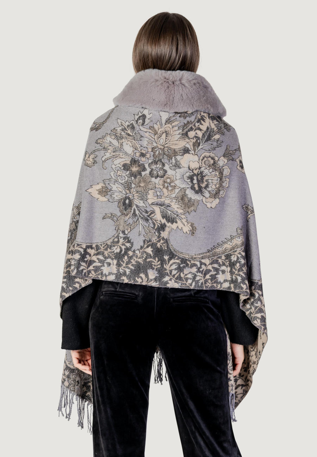 Mantella AYFEE MANTELLA FLOWER CON FRANGE FAKE FUR