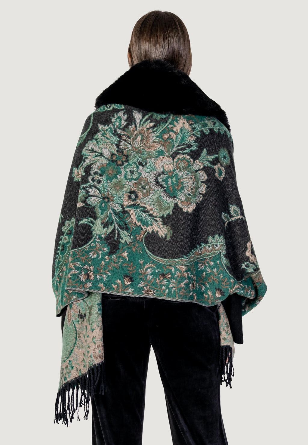 Hood AYFEE MANTELLA FLOWER CON FRANGE FAKE FUR