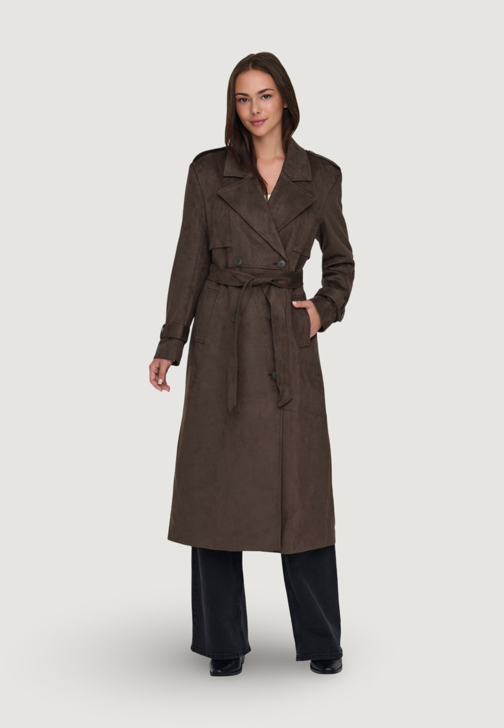 Coat Only ONLINA LONG FAUX SUEDE TRENCHCOAT PNT