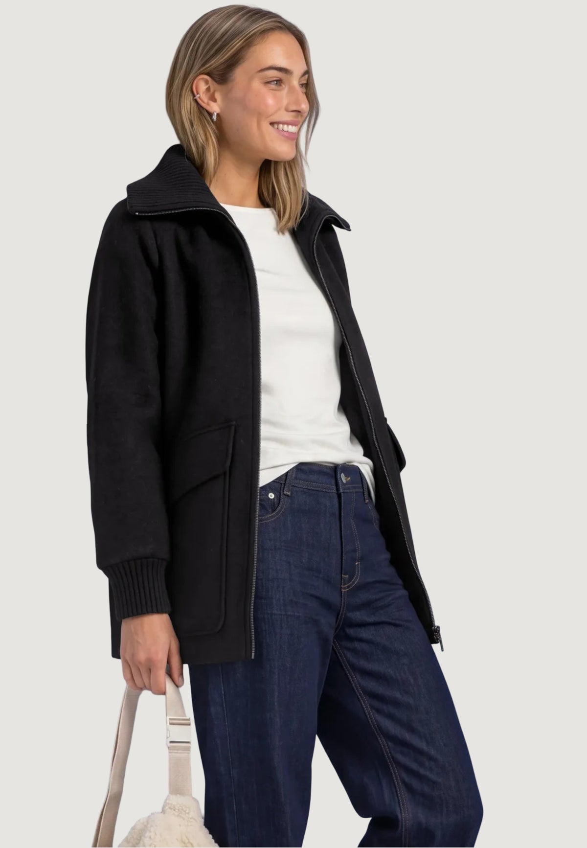 Coat Street One LTD QR Wool Coat w. Knitted Stand Up