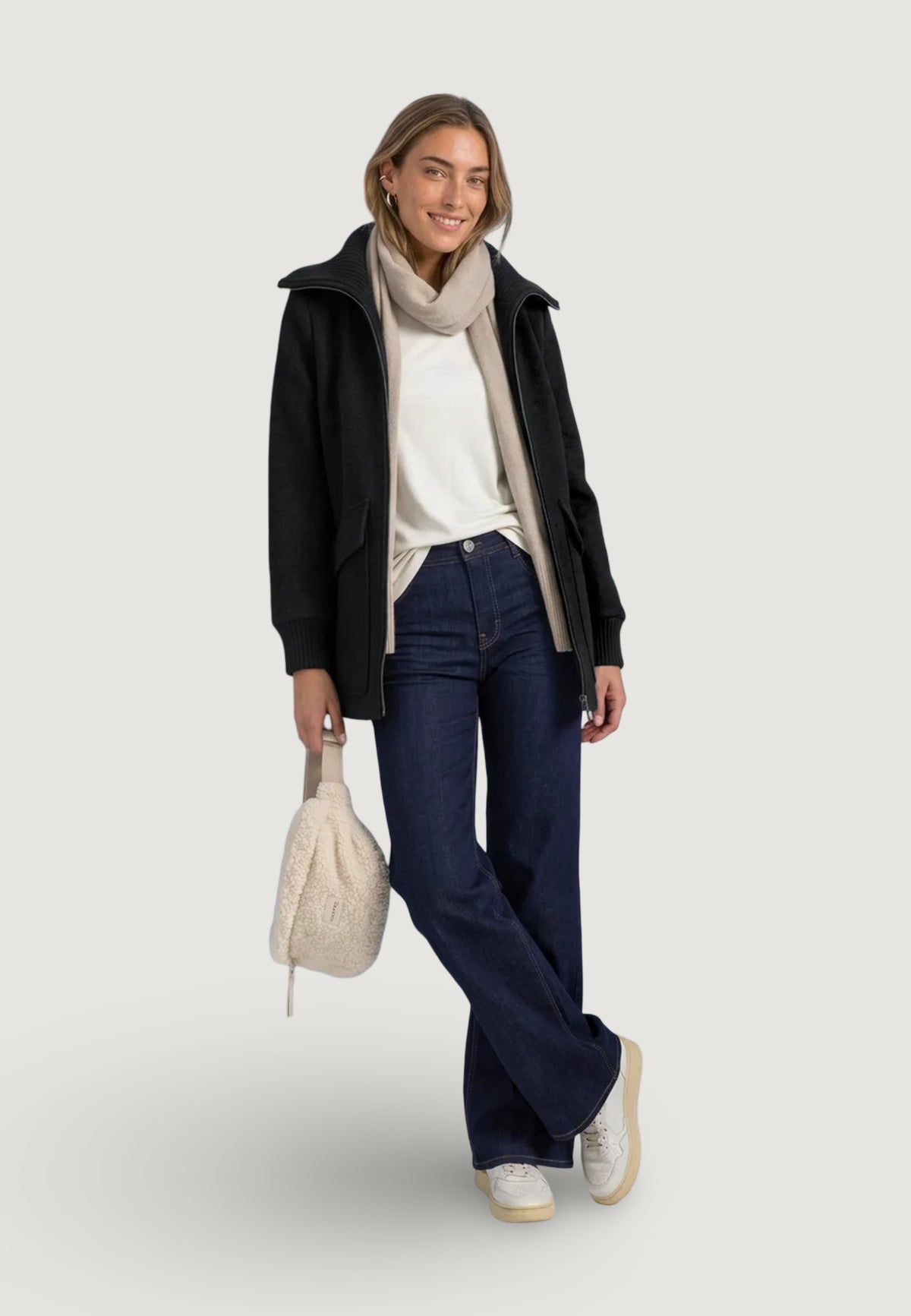 Coat Street One LTD QR Wool Coat w. Knitted Stand Up