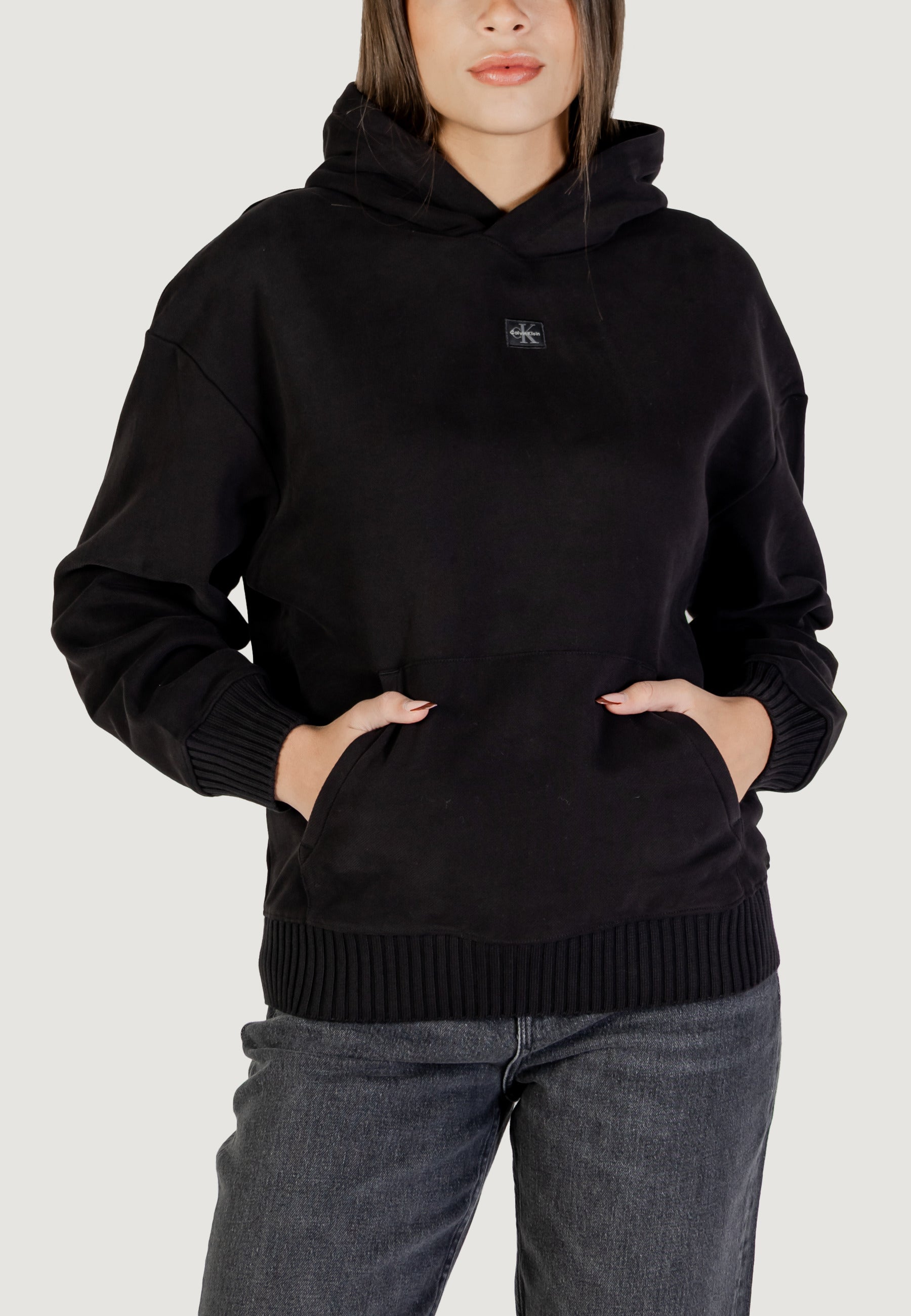 Felpa con cappuccio Calvin Klein Jeans WOVEN LABEL PEACHED