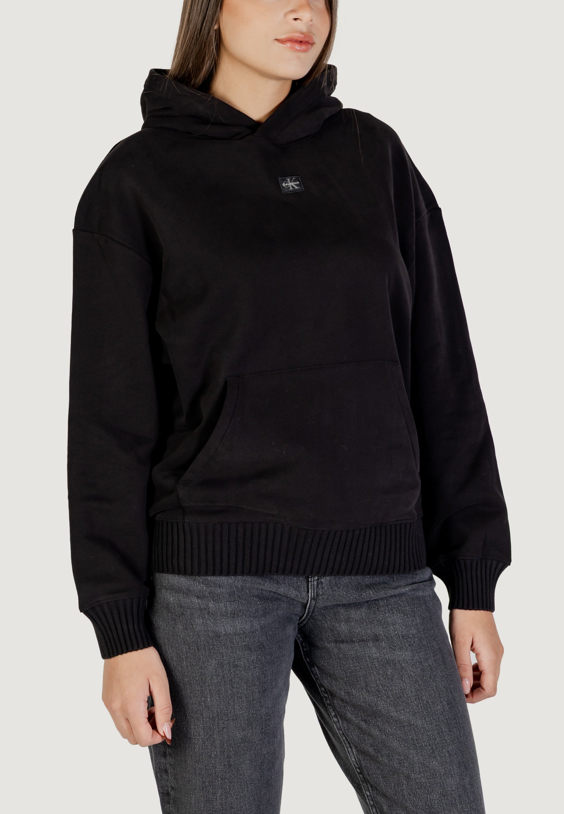 Felpa con cappuccio Calvin Klein Jeans WOVEN LABEL PEACHED
