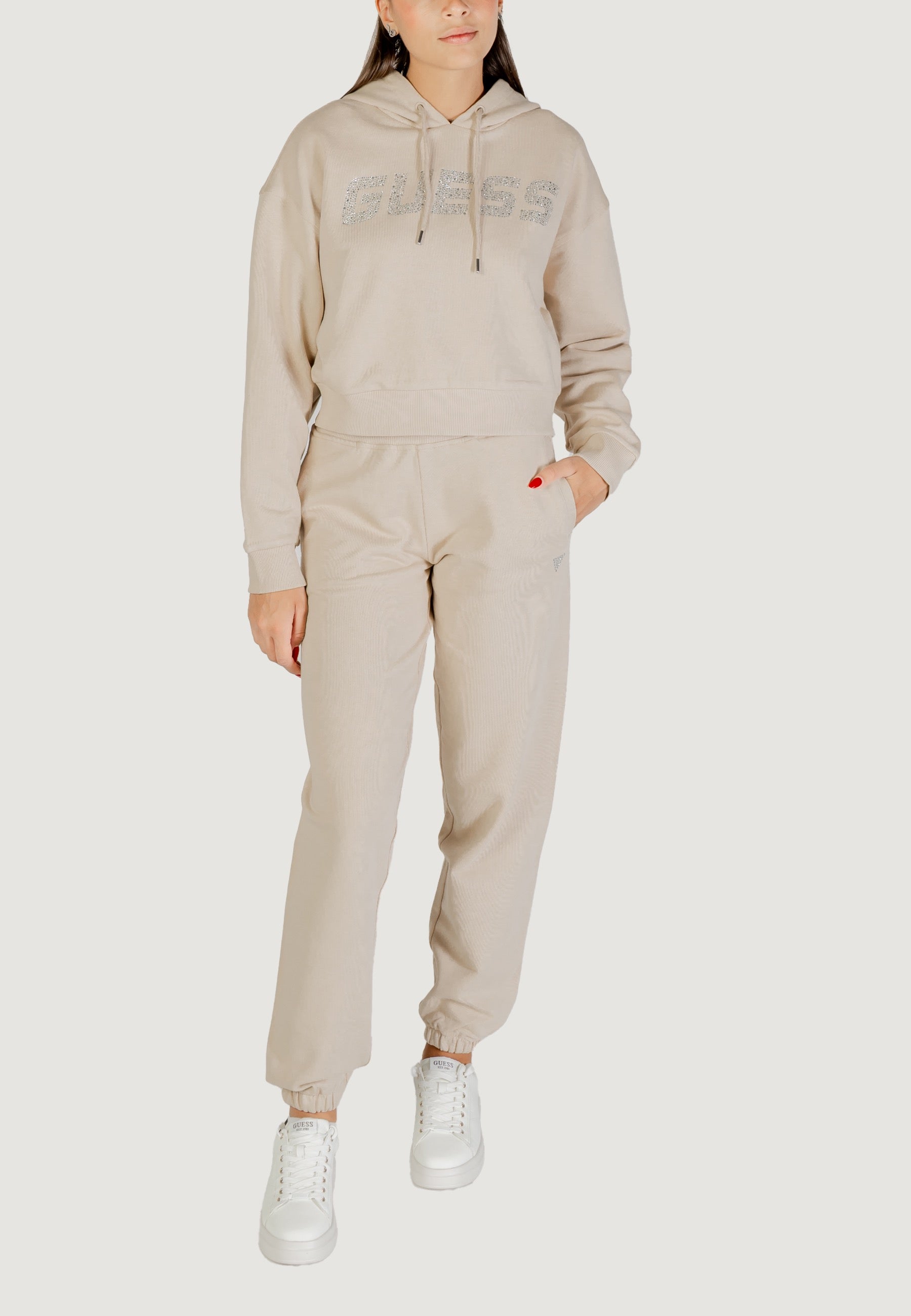Felpa con cappuccio Guess PRIMULA RHINESTONES HOODIE SWE