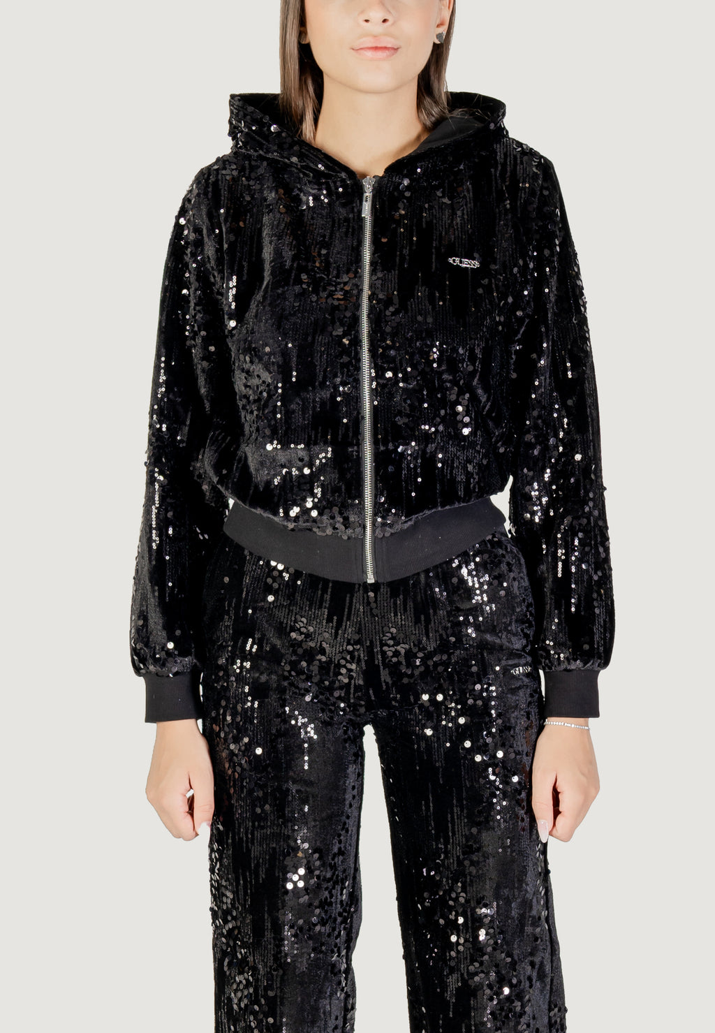 Felpa con cappuccio Guess Active SEQUINS FULL-ZIP HOODIE