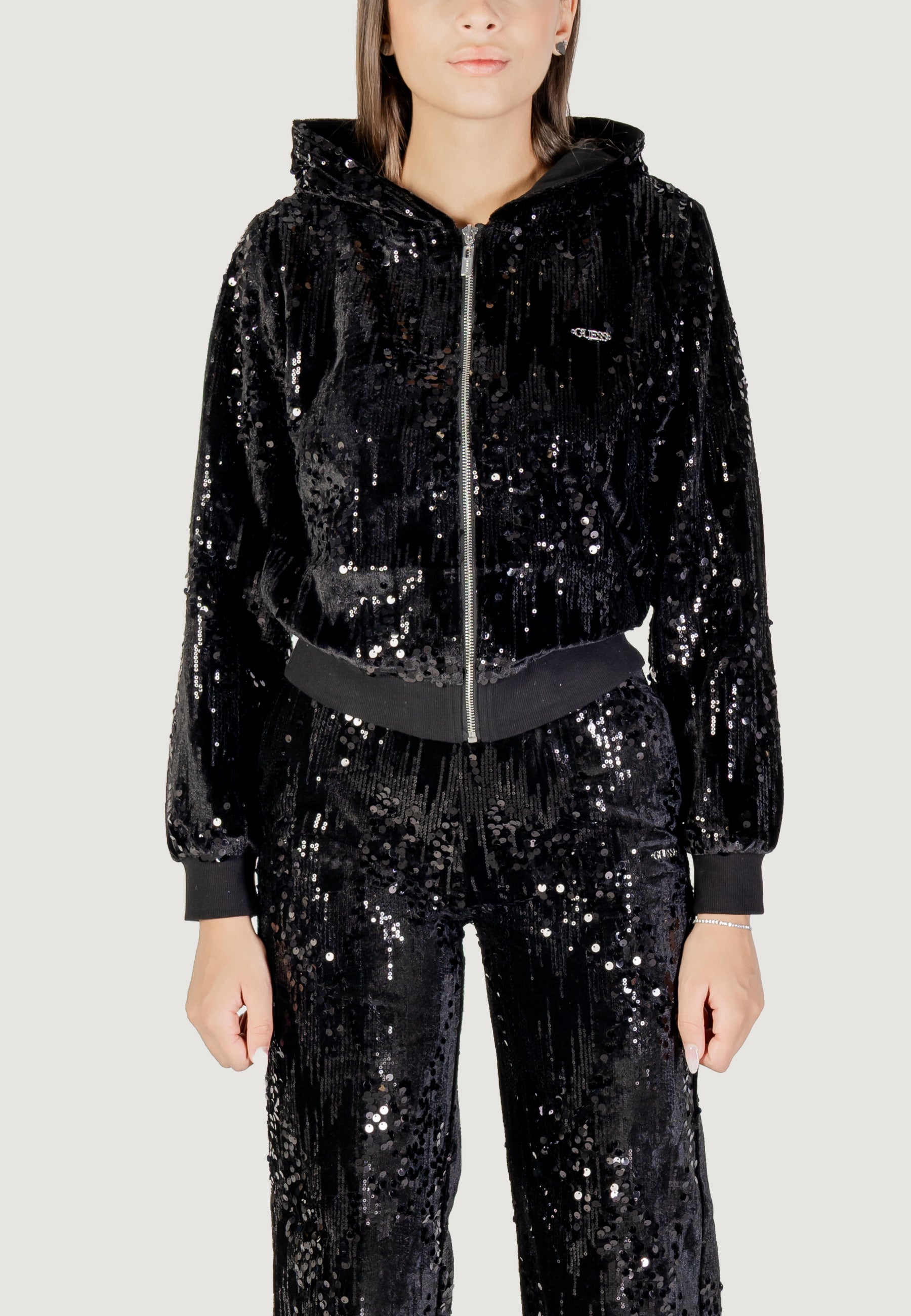 Felpa con cappuccio Guess Active SEQUINS FULL-ZIP HOODIE