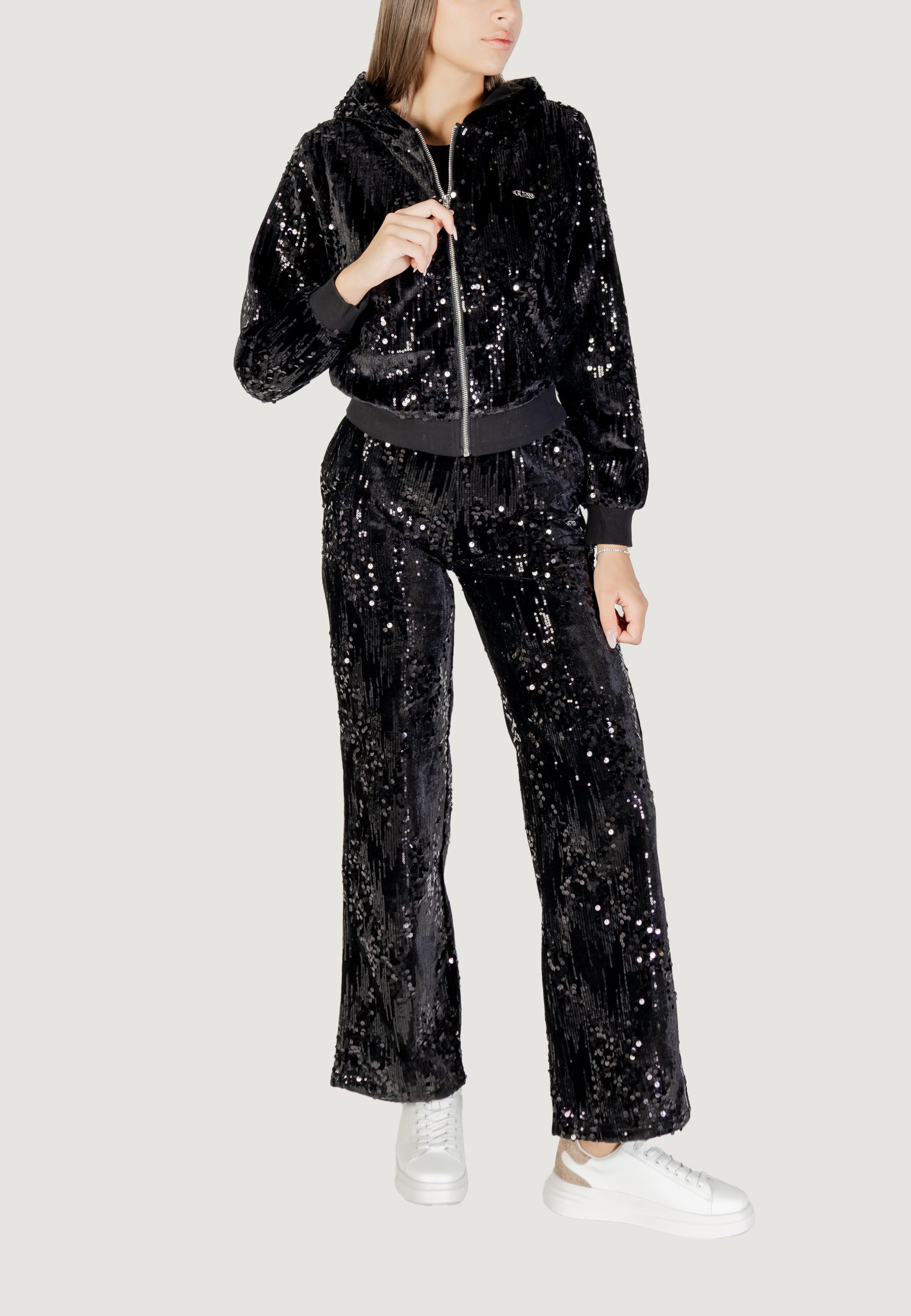 Felpa con cappuccio Guess Active SEQUINS FULL-ZIP HOODIE