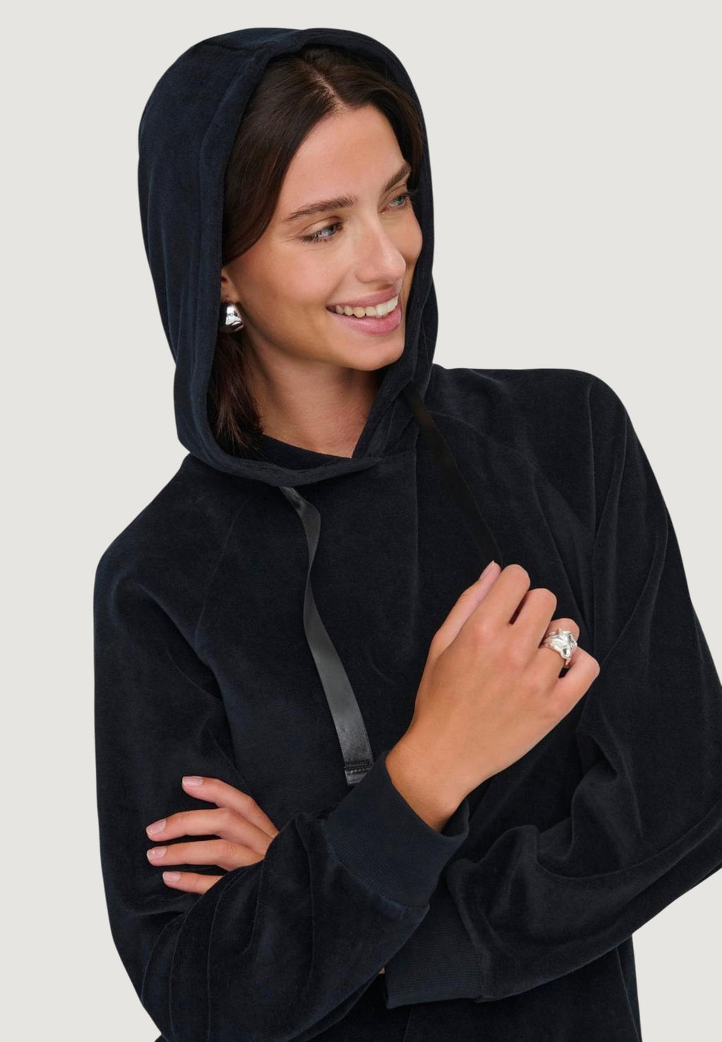 Felpa con cappuccio Jacqueline de Yong JDYVIDA L/S VELVET HOODIE TOP JRS DIA