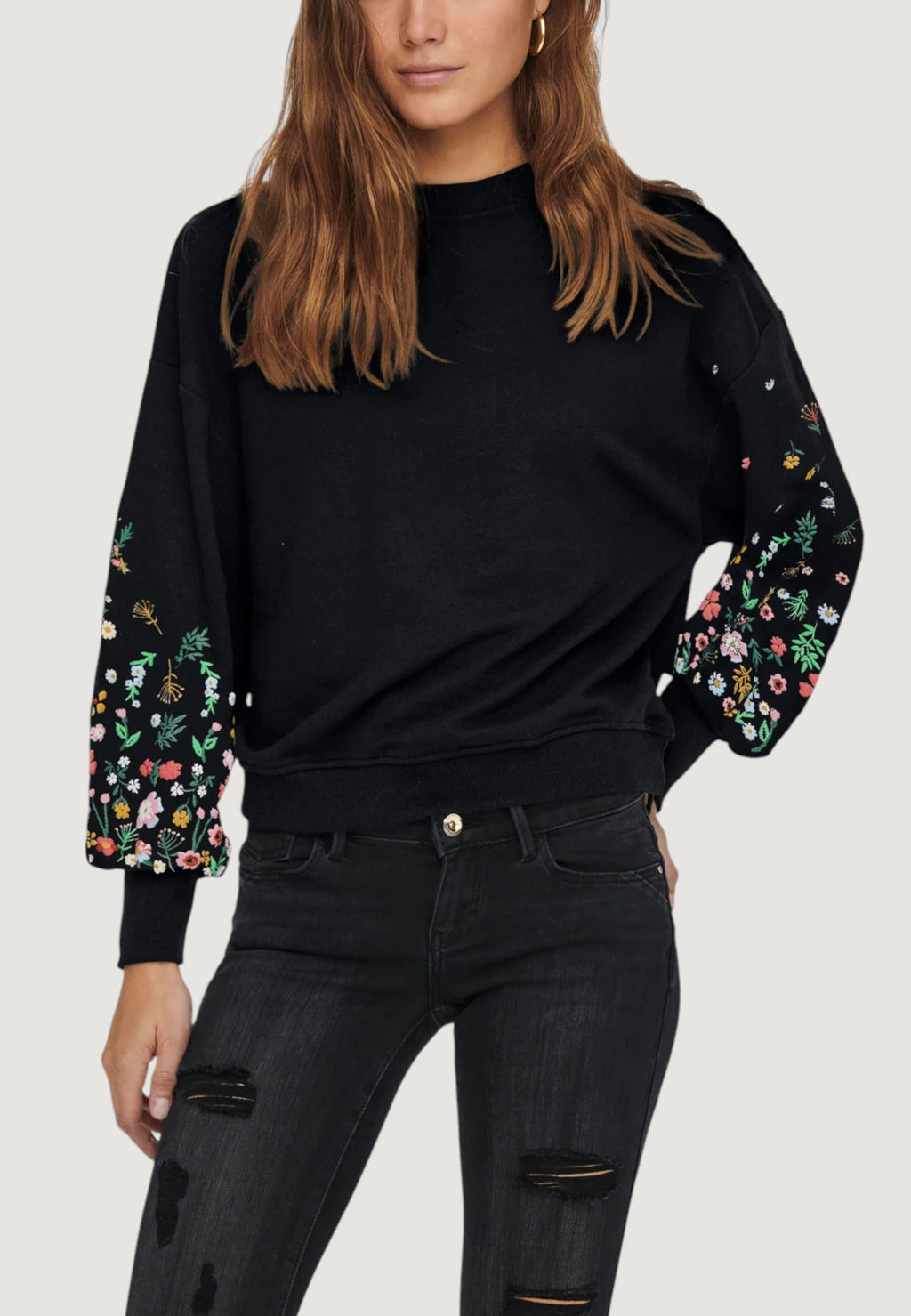 Felpa senza cappuccio Only ONLBROOKE L/S O-NECK FLOWER SWT NOOS