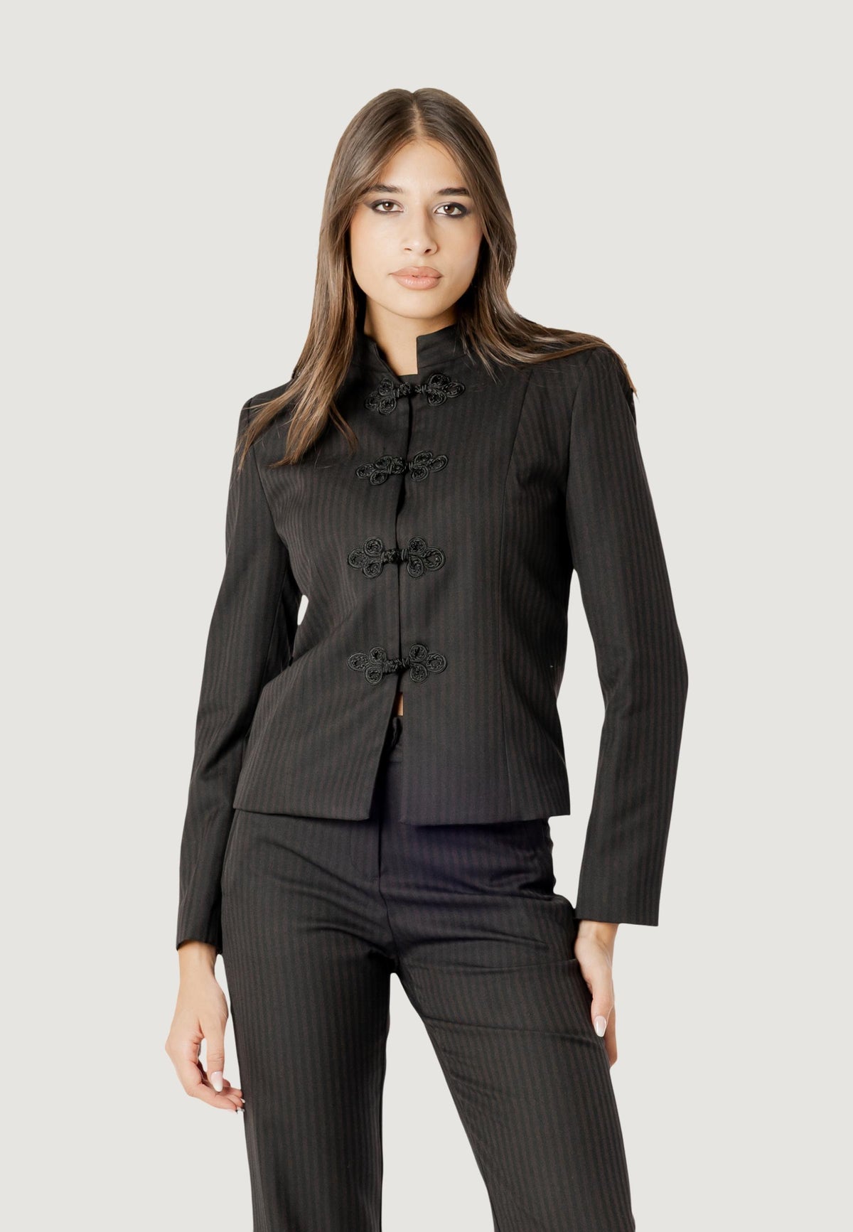 Suit jackets I am ROCKEFELLER PINSTRIPE MANDARIN BLAZER