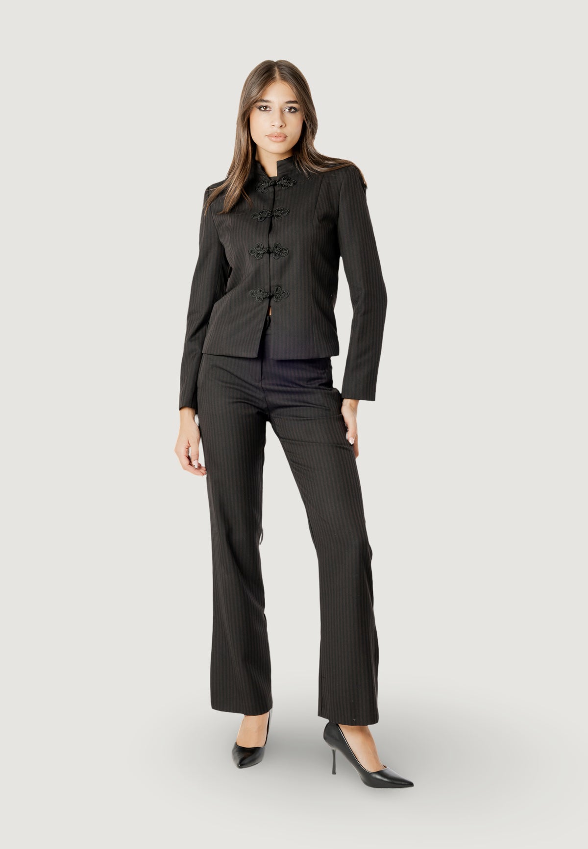 Suit jackets I am ROCKEFELLER PINSTRIPE MANDARIN BLAZER