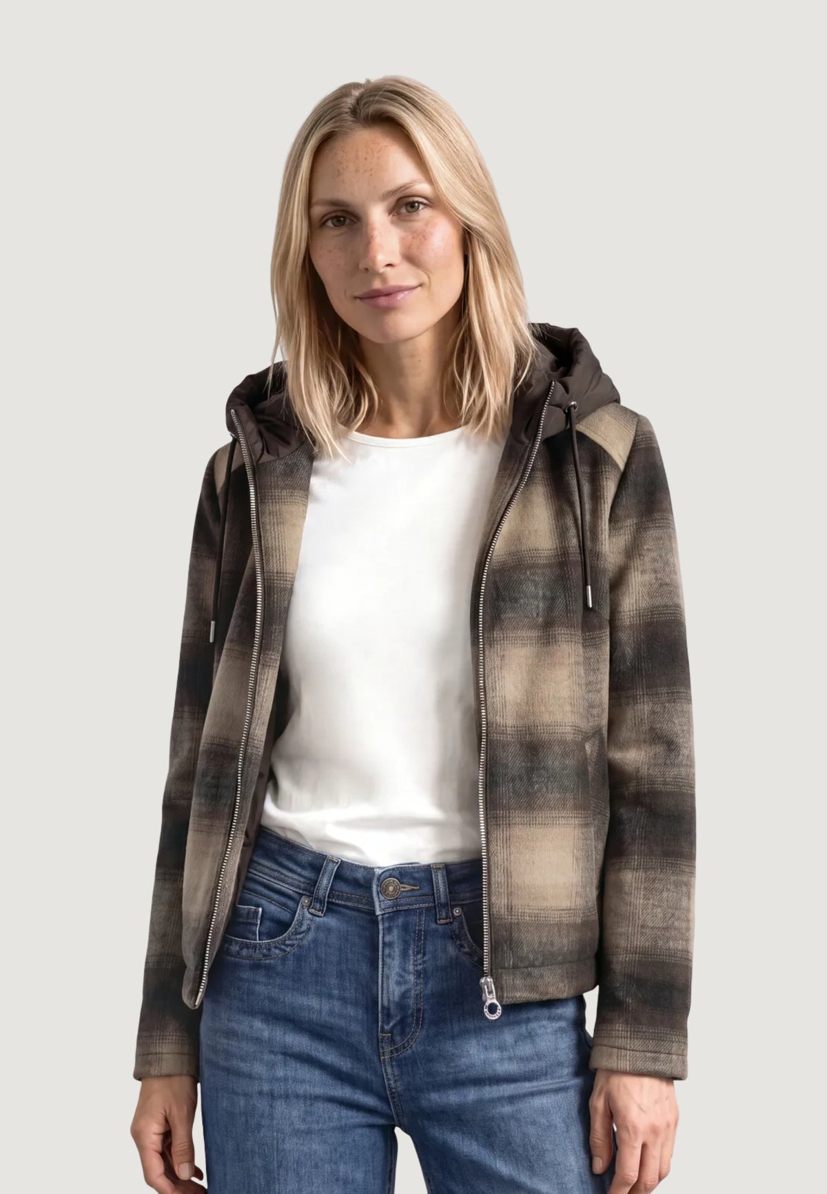 Jackets Street One Wool Mat Mix Check Coat w. Removable