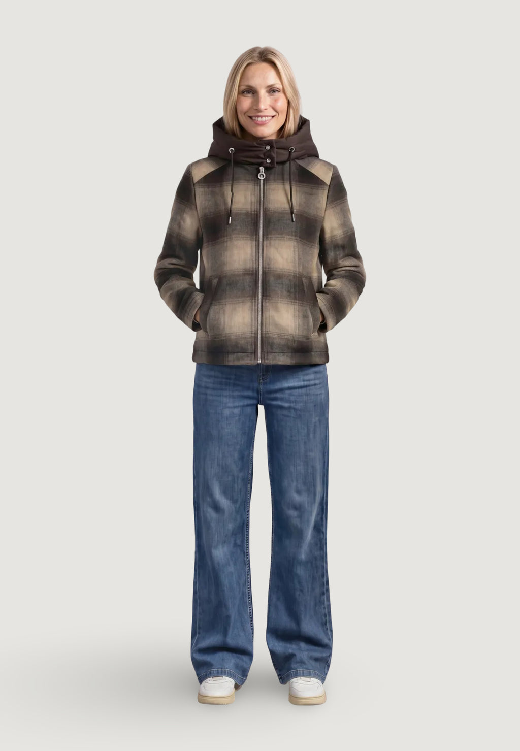 Jackets Street One Wool Mat Mix Check Coat w. Removable