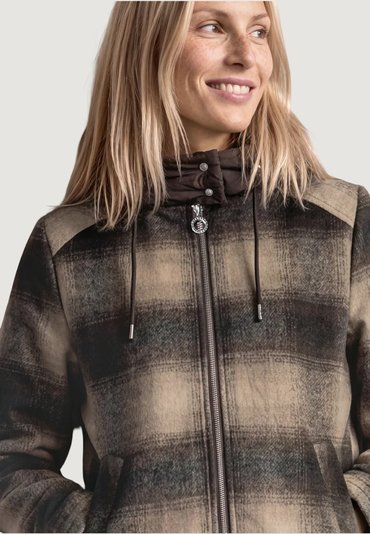 Jackets Street One Wool Mat Mix Check Coat w. Removable