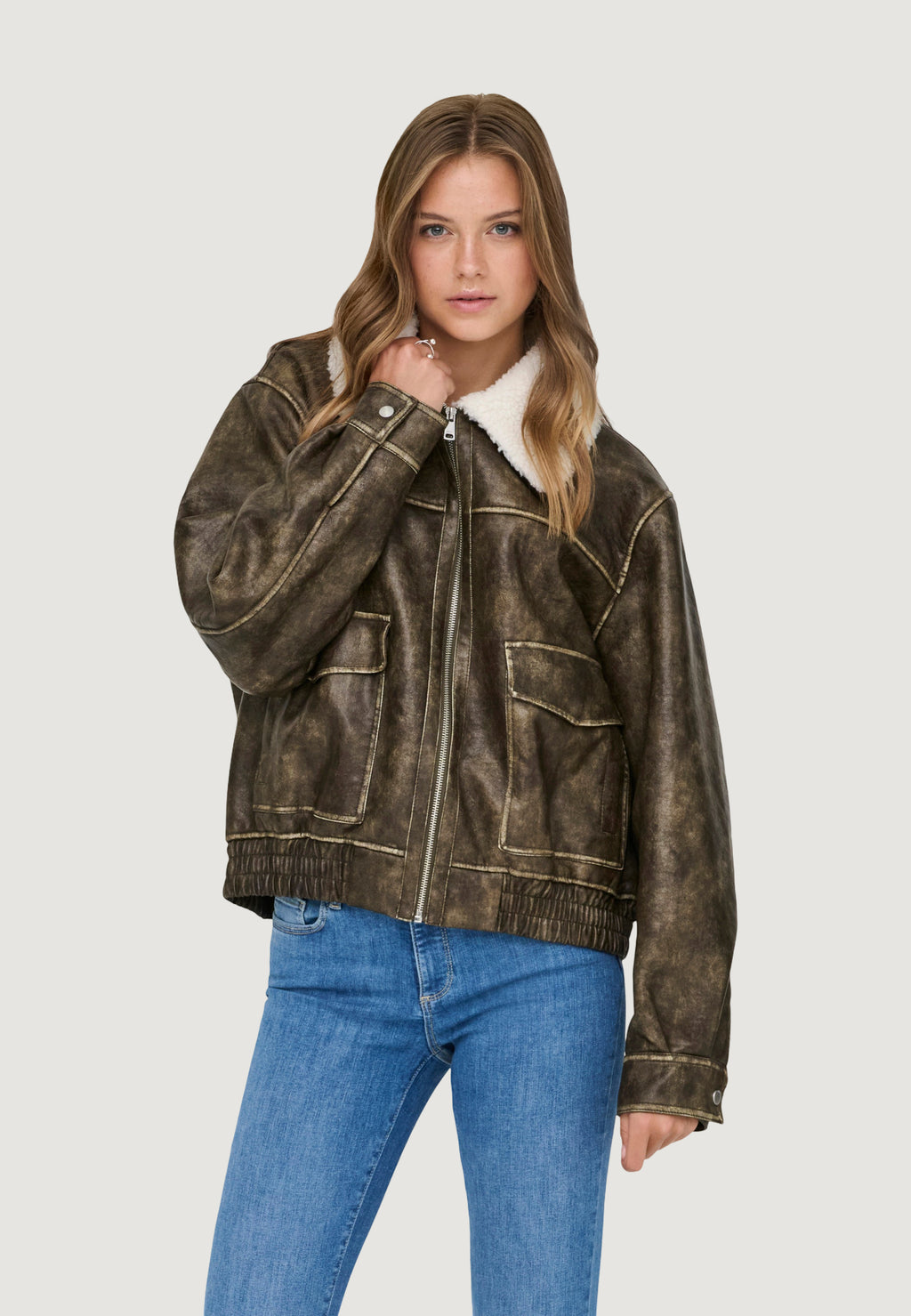 Jackets Only Onlingrid Faux Leather Washed Bomber Otw