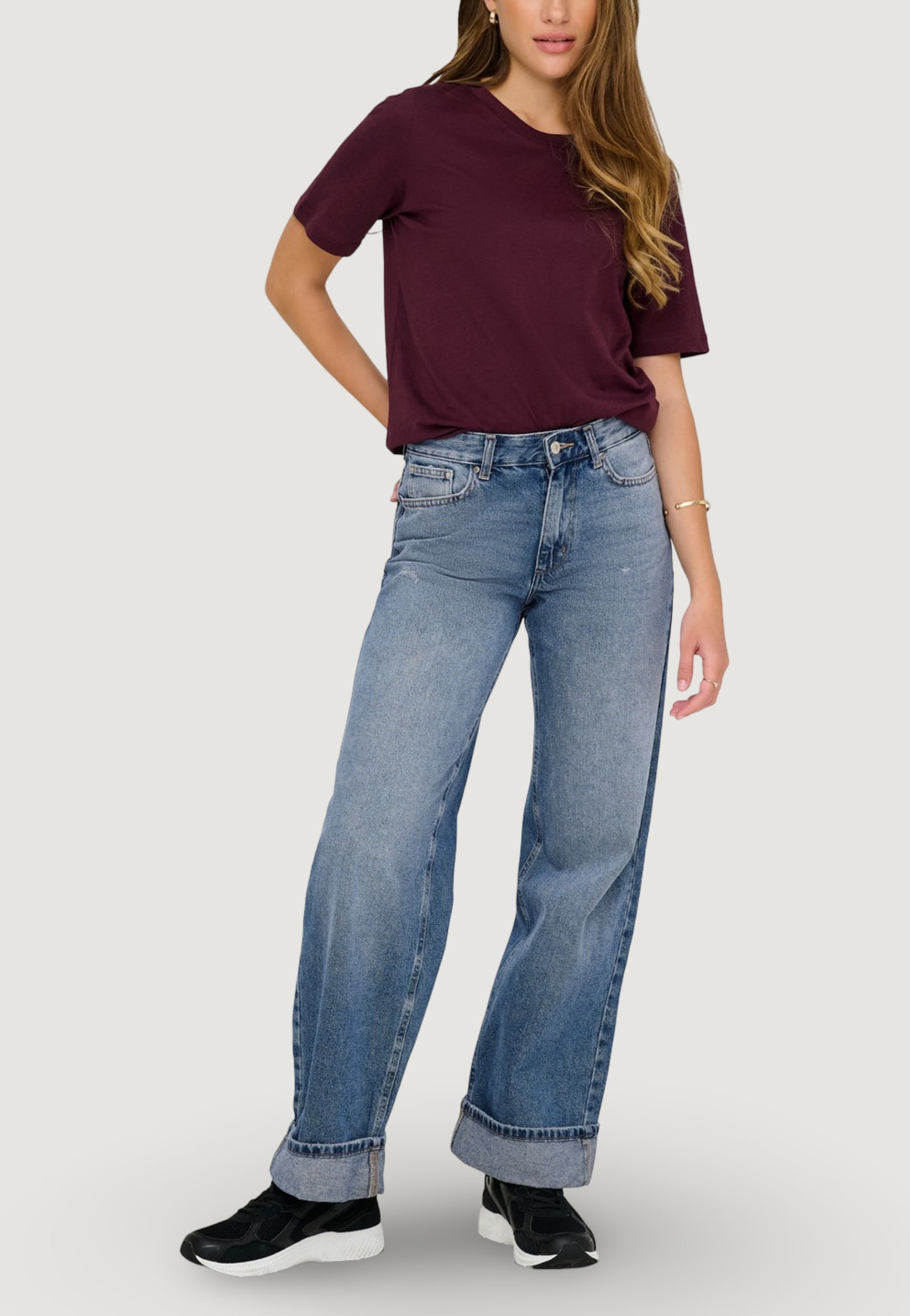 Baggy jeans Only ONLELLA MW WIDE FOLD UP DNM TAI519 NOOS