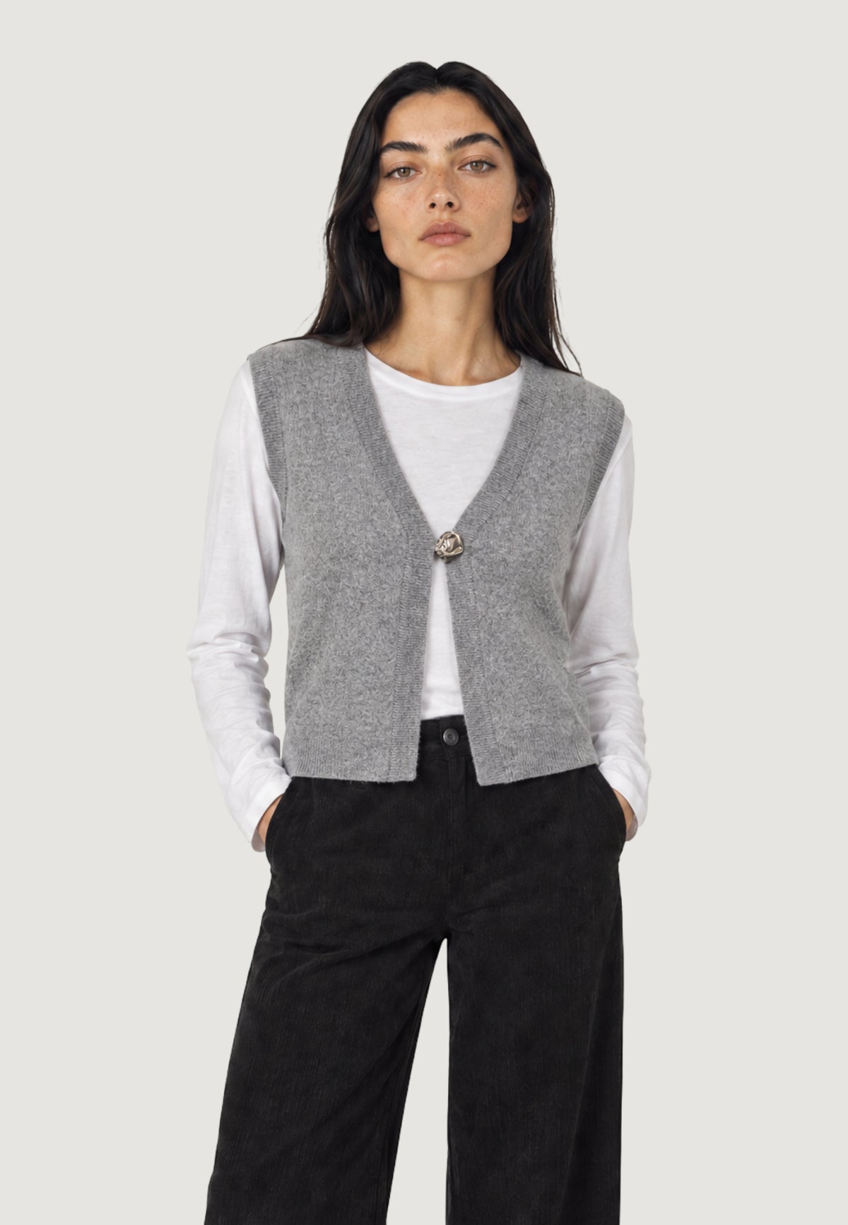 Vest sweater Jacqueline de Yong Jdybrilliant Life S/L Onebutton Vest Knt